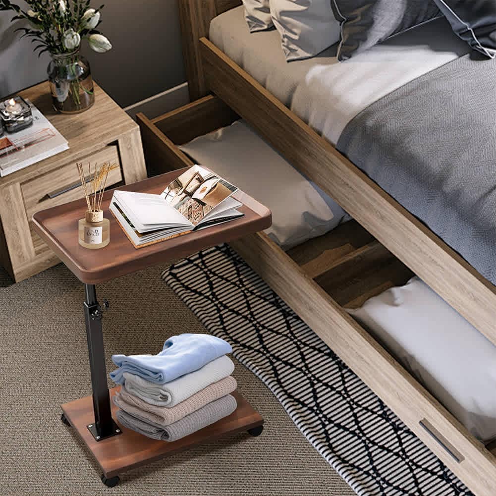 WhizMax GGL-PHK-33GCBXAA Adjustable C Shaped Side Table  360 Swivel TV Tray Table  Bedside Table for Living Room Sofa Bedroom  Walnut Color