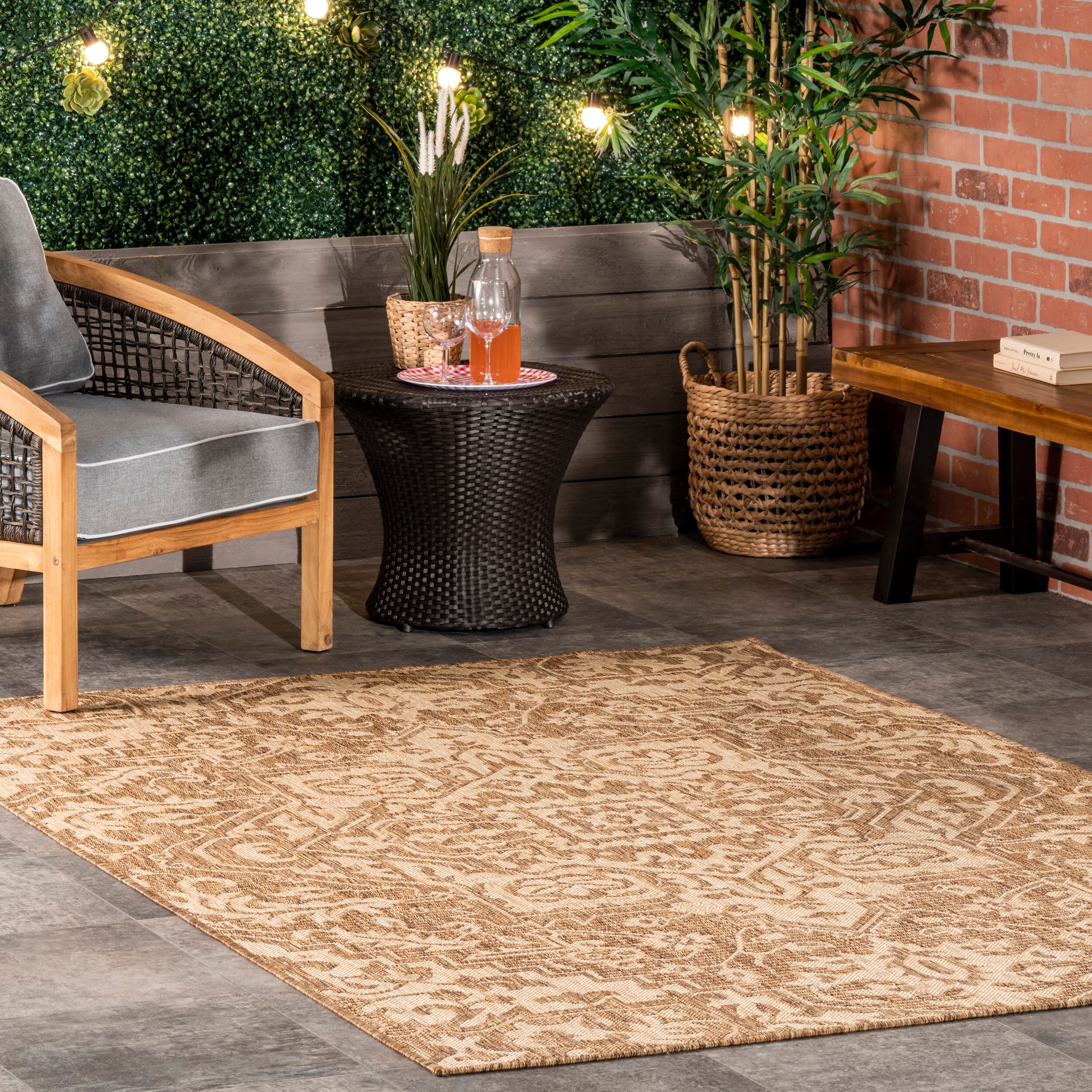nuLOOM GBCB36A-508 Cabana 5 x 8 (ft) Loomed Polypropylene Beige Rectangular Indoor/Outdoor Medallion Area rug