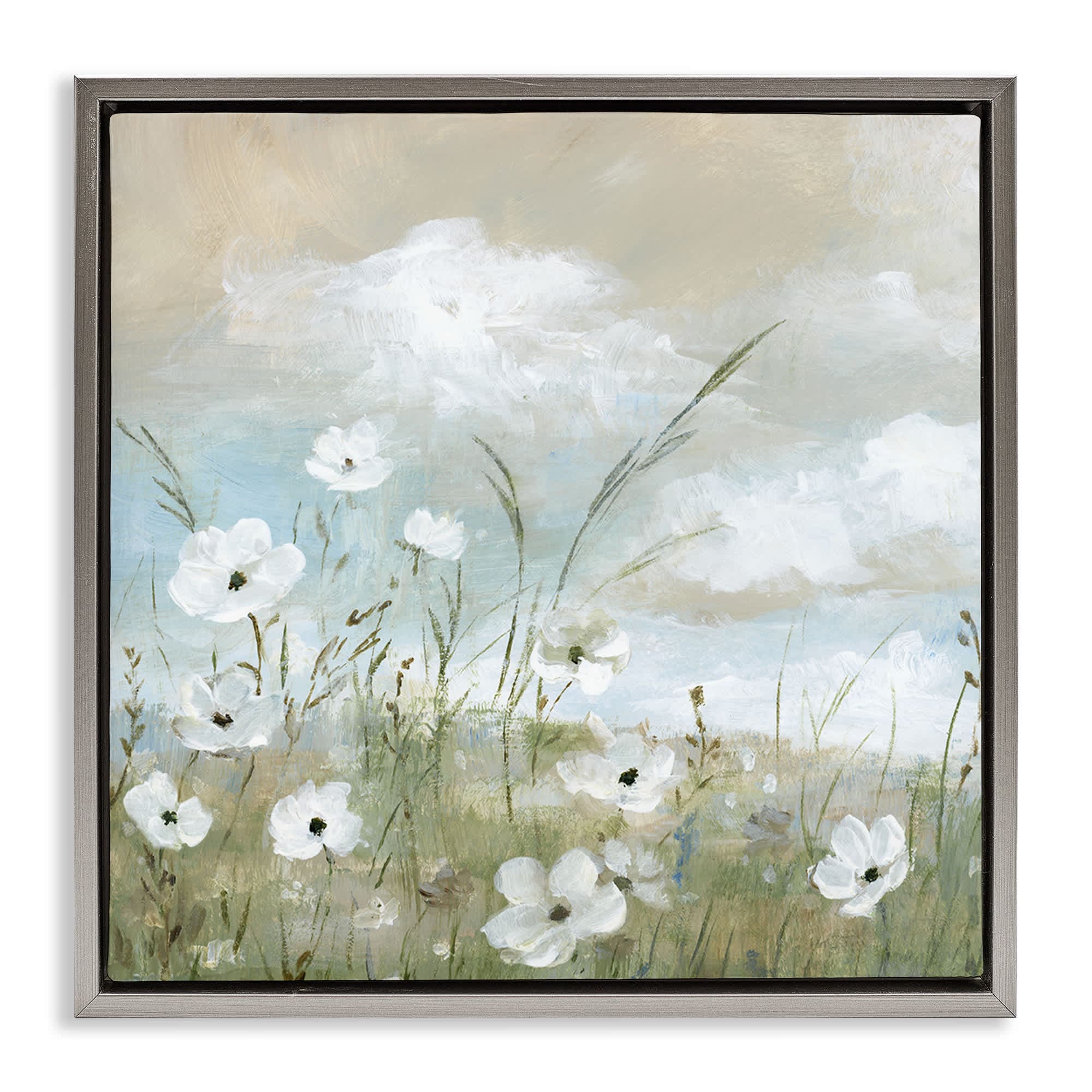 Stupell Industries BS-230-FFL-24X24 Clouds Beyond Meadow Gray Framed Floater Canvas Wall Art By Nan 25 x 25