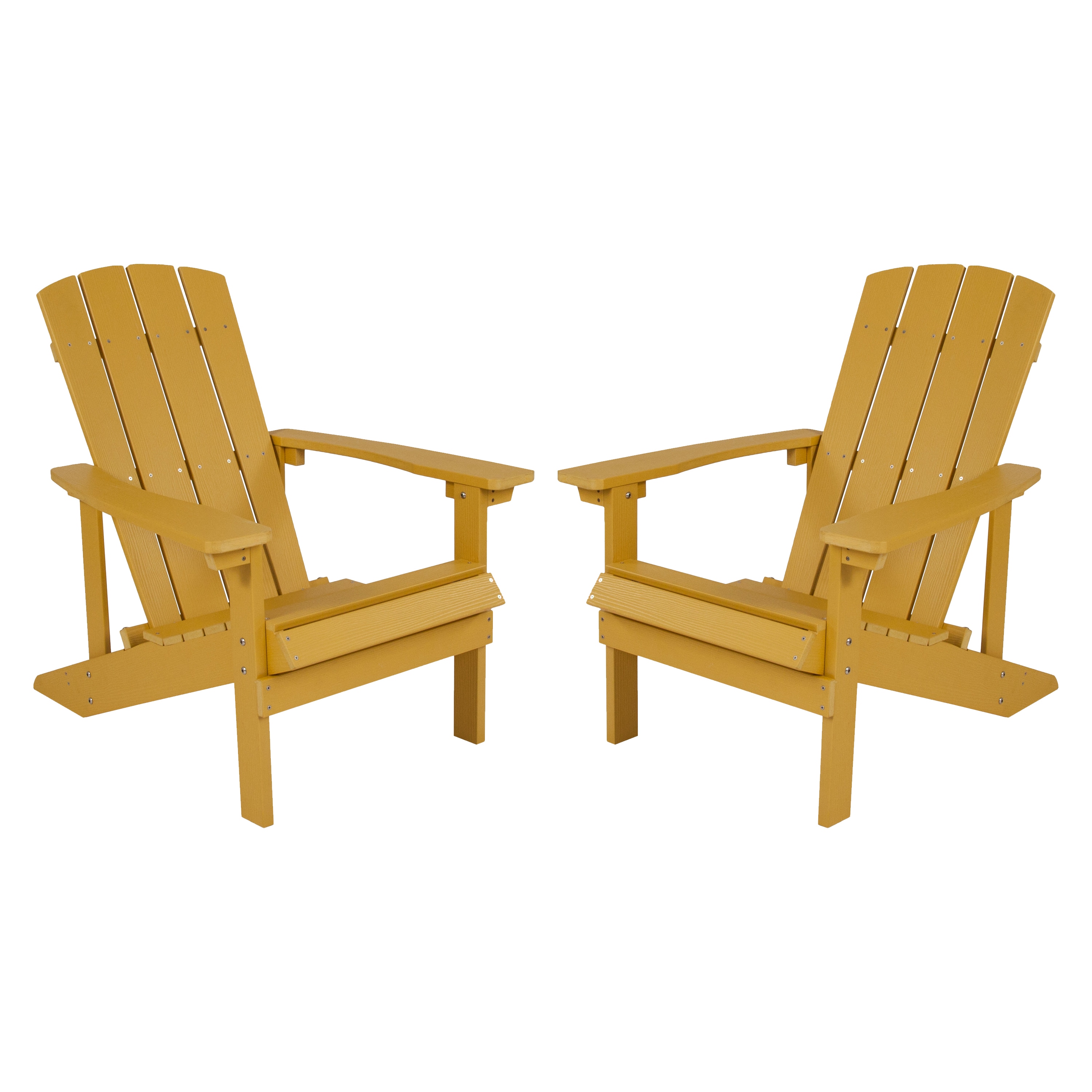 Flash Furniture 889142984740 Charlestown Set of 2 Yellow Resin Frame Stationary Adirondack Chair with Slat Seat