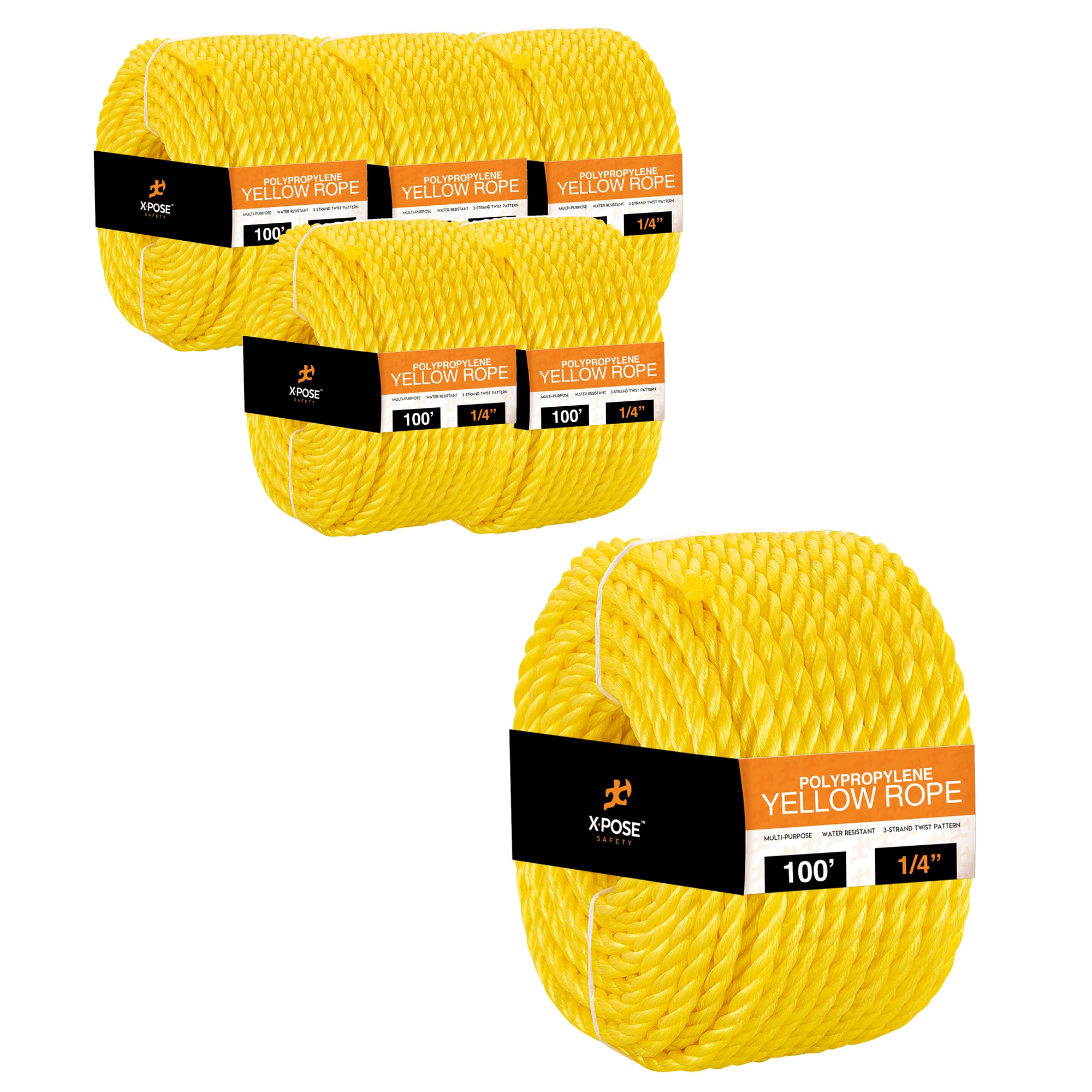 Xpose Safety 0.25-in x 100-ft Twisted Polypropylene Rope (By-the-Roll) in Yellow | YPR14-100-6-X-S