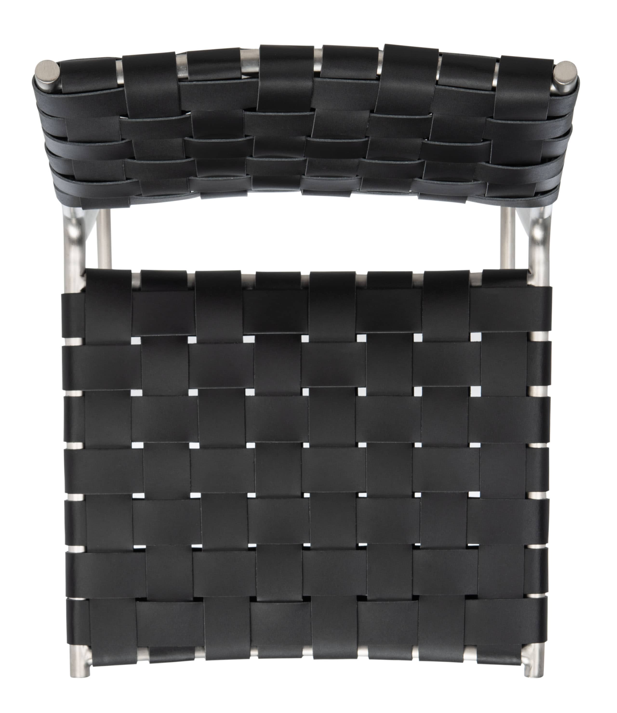 Saddle Style Black Leather Counter Stool with Silver Metal Base
