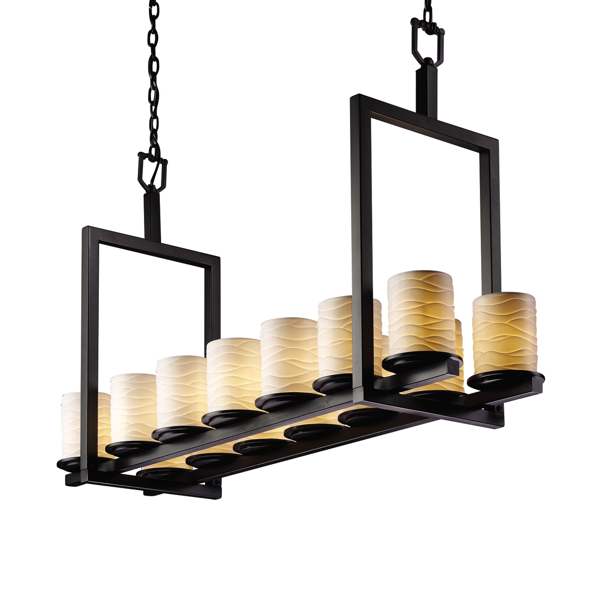 Justice Design Group POR-8769-10-WAVE-MB Limoges 14-Light Matte Black Transitional Damp Rated Chandelier