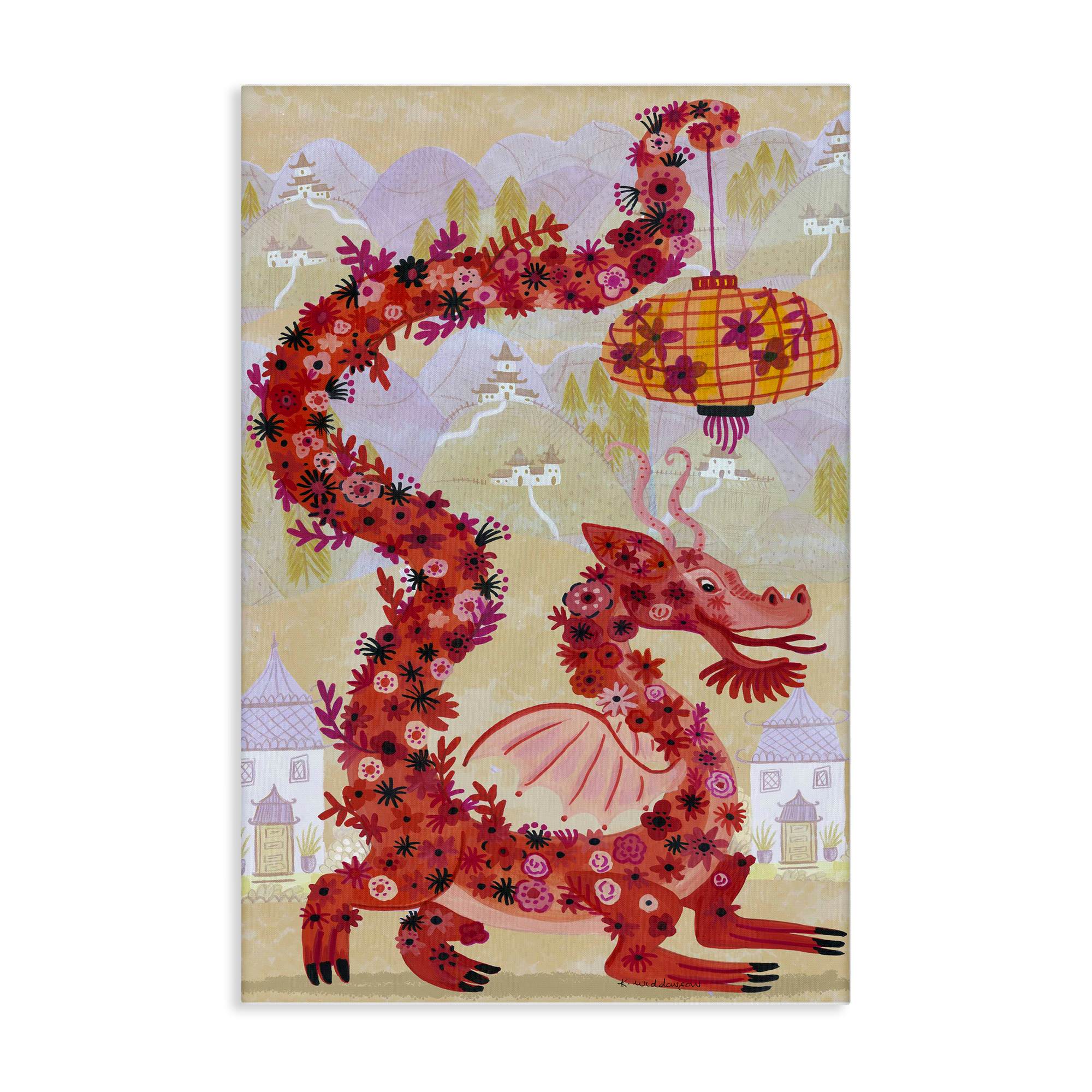 Stupell Industries BS-606-CN-24X36 Dragon and Lantern Mythology Canvas Wall Art By Kay Widdowson 24 x 36