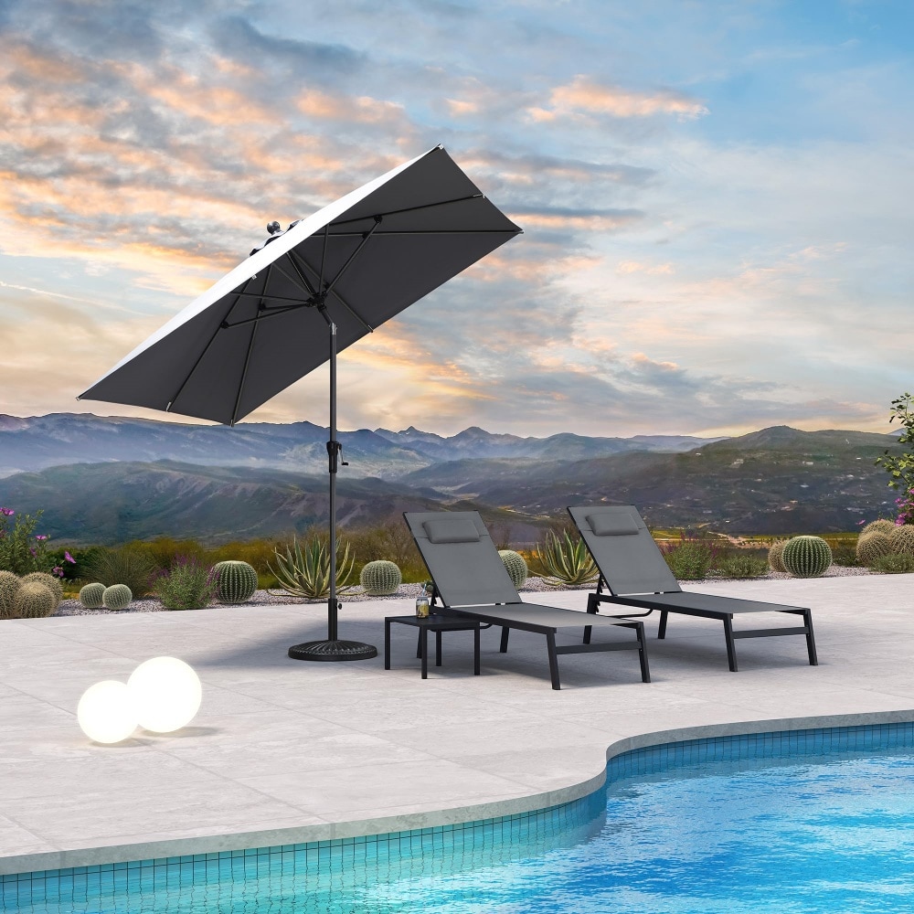 PURPLE LEAF LS03-MLZXS08-LG 8-ft Aluminum Light gray Crank Market Patio Umbrella