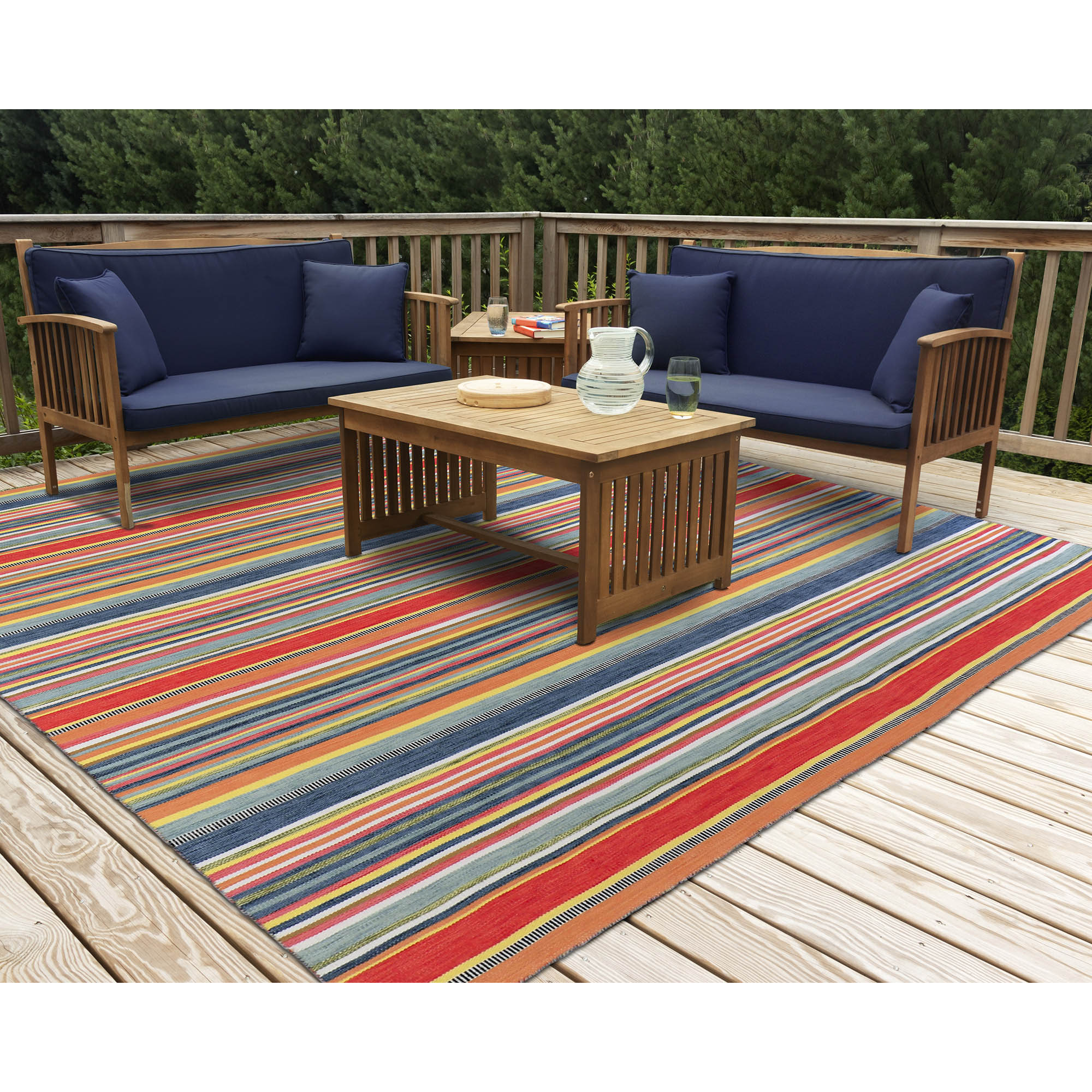 Liora Manne SNOS8625814 Sonoma 8 x 8 (ft) Flatweave Polyester Sunscape Square Indoor/Outdoor Stripe Coastal Area rug