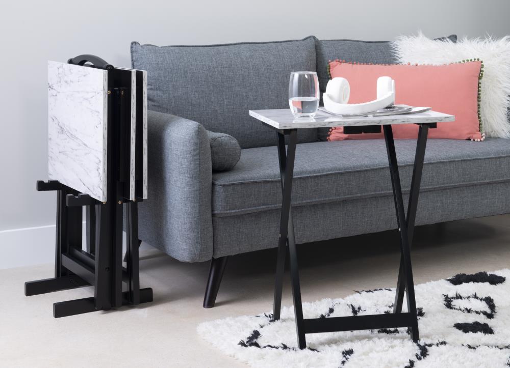 Talia 26.4" White and Black Faux Marble Tray Table Set