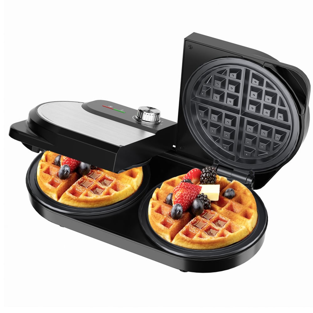 YASHE SW-2503M Double Waffle Maker 6 Inch 1400W Belgian Waffle Maker for Breakfast and Snacks Stainless Steel Waffle Iron with Nonstick Plates Temperature Knob Cool-Touch Handles