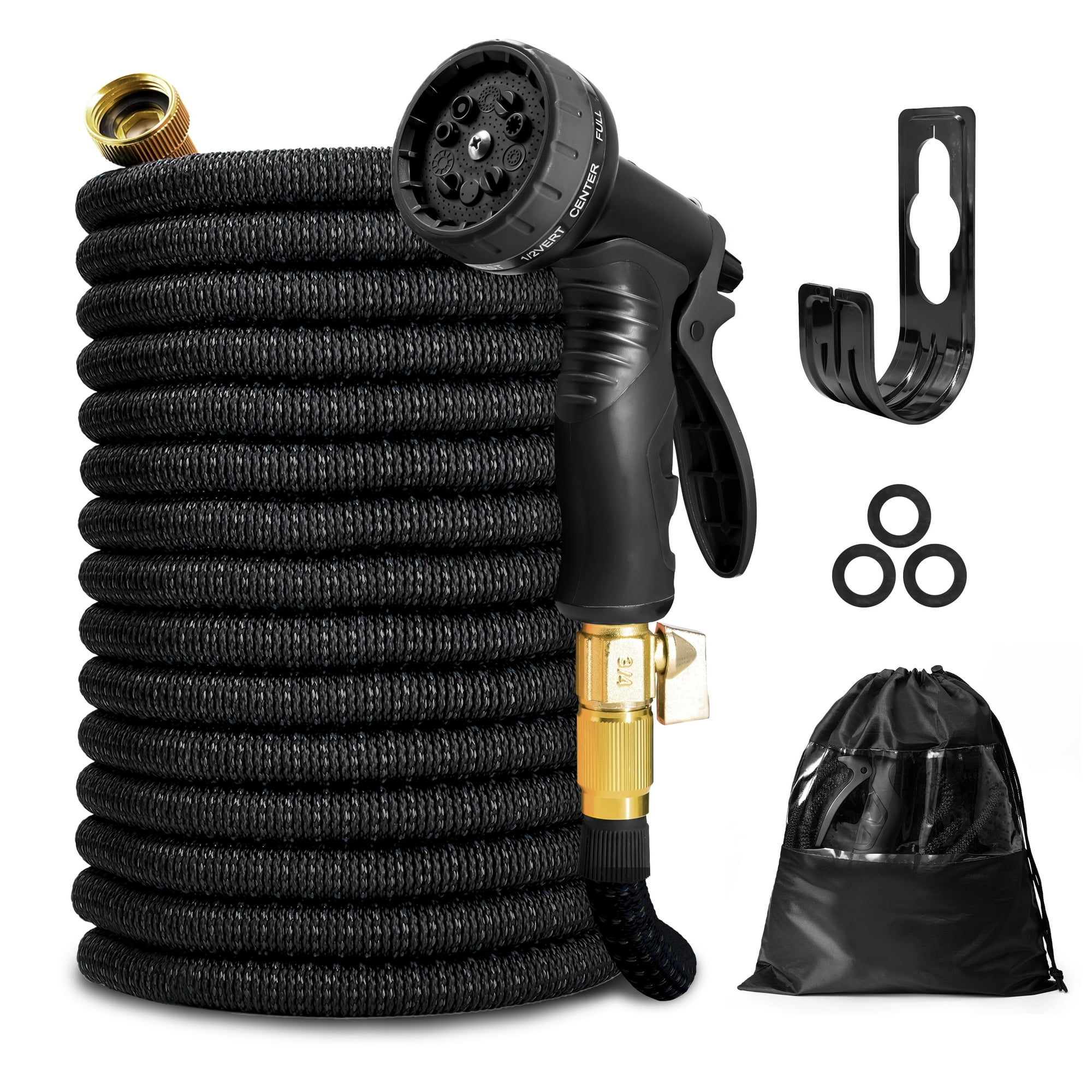 KOTTO B0CK1KT81T Expandable Garden Water Hose 10 Spray Nozzles Anti-Rust Solid Brass Connector Lightweight No-Kink Flexible - Black 100ft