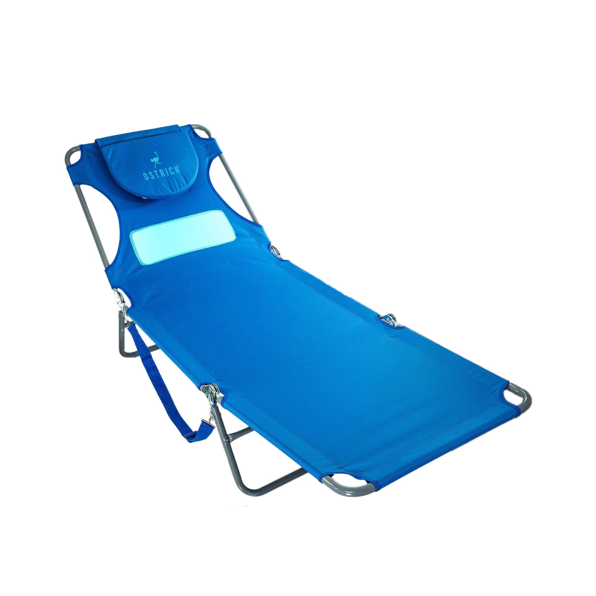 Ostrich 125536 Polyester Blue Folding Beach lounger Adjustable and Carrying Strap/Handle Included