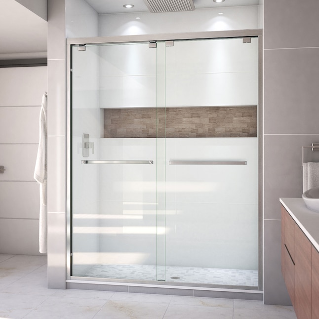 Brushed Nickel Alcove Shower Door, Frameless Barn Sliding Shower Door
