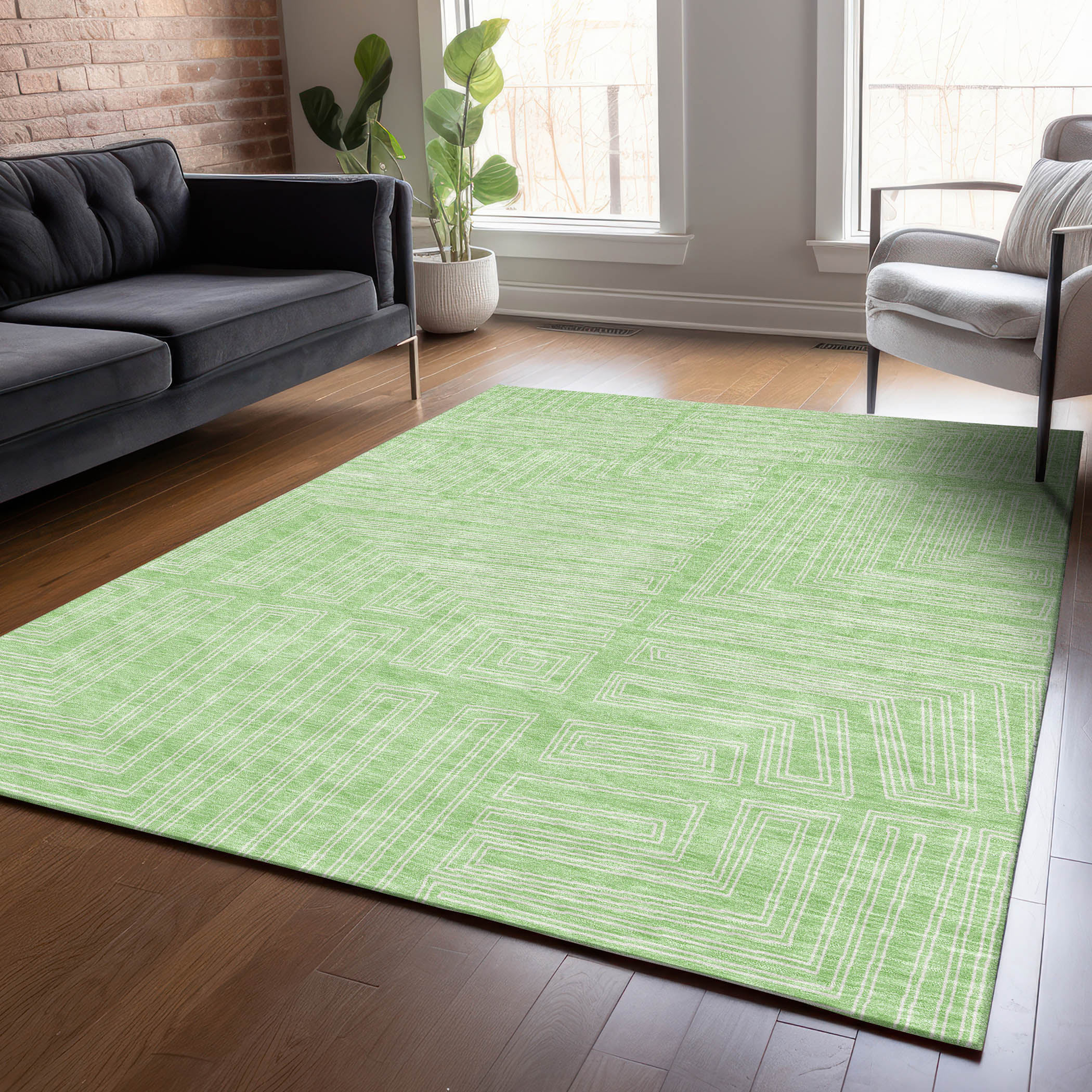 Addison Rugs ACN1045MZ3X5 Chantille ACN1045MZ 3 x 5 (ft) Polyester Mint Rectangular Indoor/Outdoor Geometric Machine washable Area rug