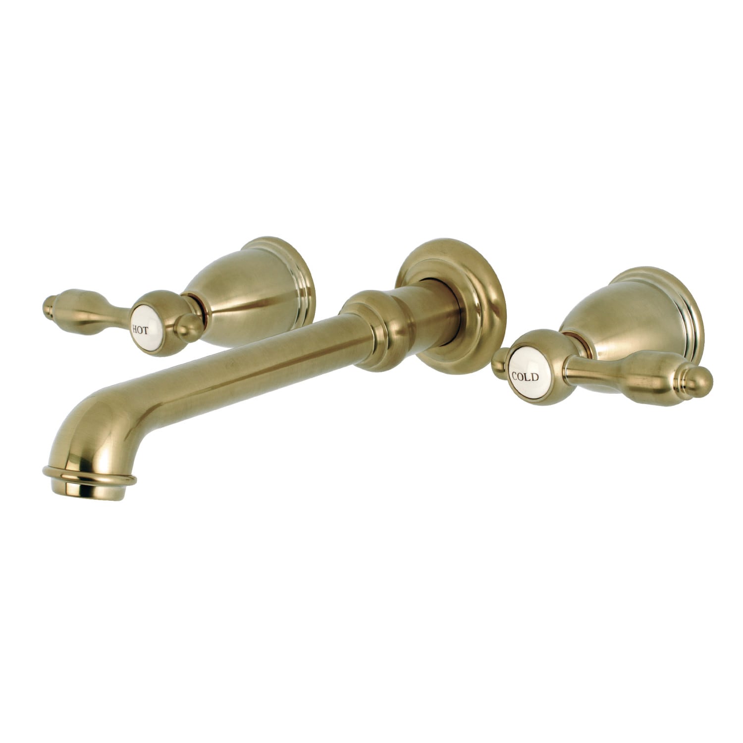 Kingston Brass Tudor Brushed Brass 2-handle Wall-mount Low-arc Bathtub ...