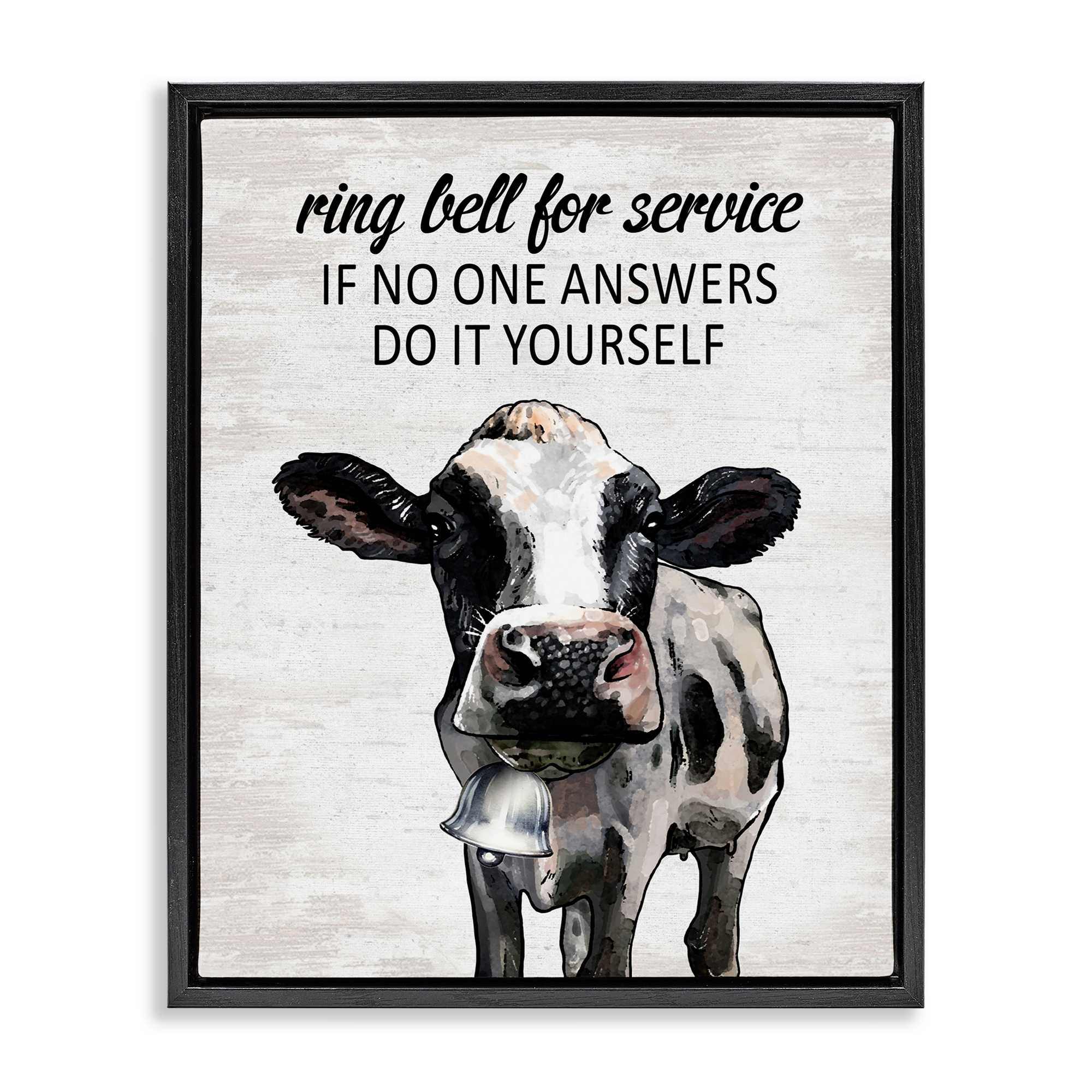 Stupell Industries BS-877-FFB-16X20 Laundry Service Cow Black Framed Floater Canvas Wall Art By Lettered and Lined 17 x 21