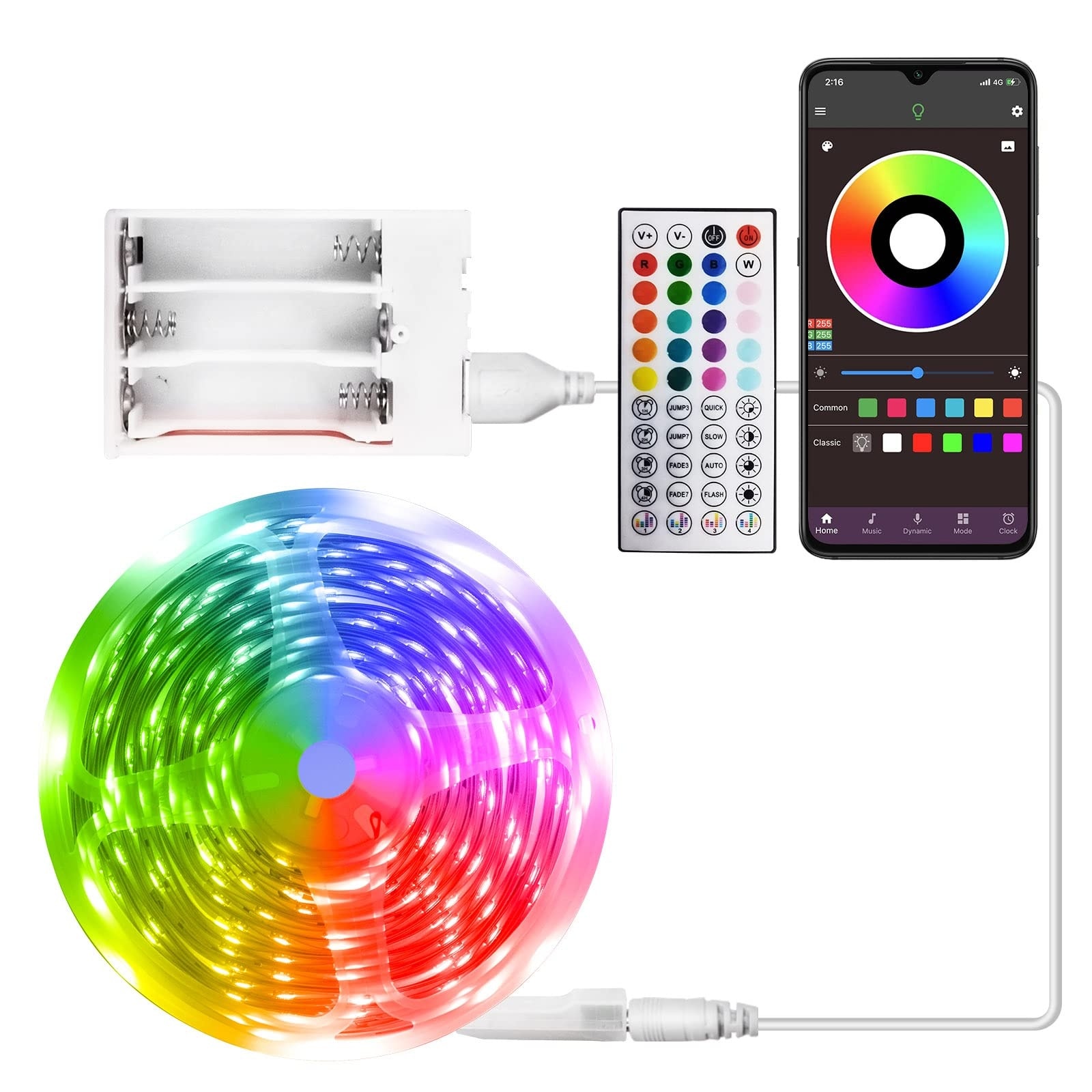 Oyezvary  LED Strip Lights 25ft RGB Color Changing Music Sync App Remote Control USB Powered Flexible Light Strip for Bedroom TV Room Party