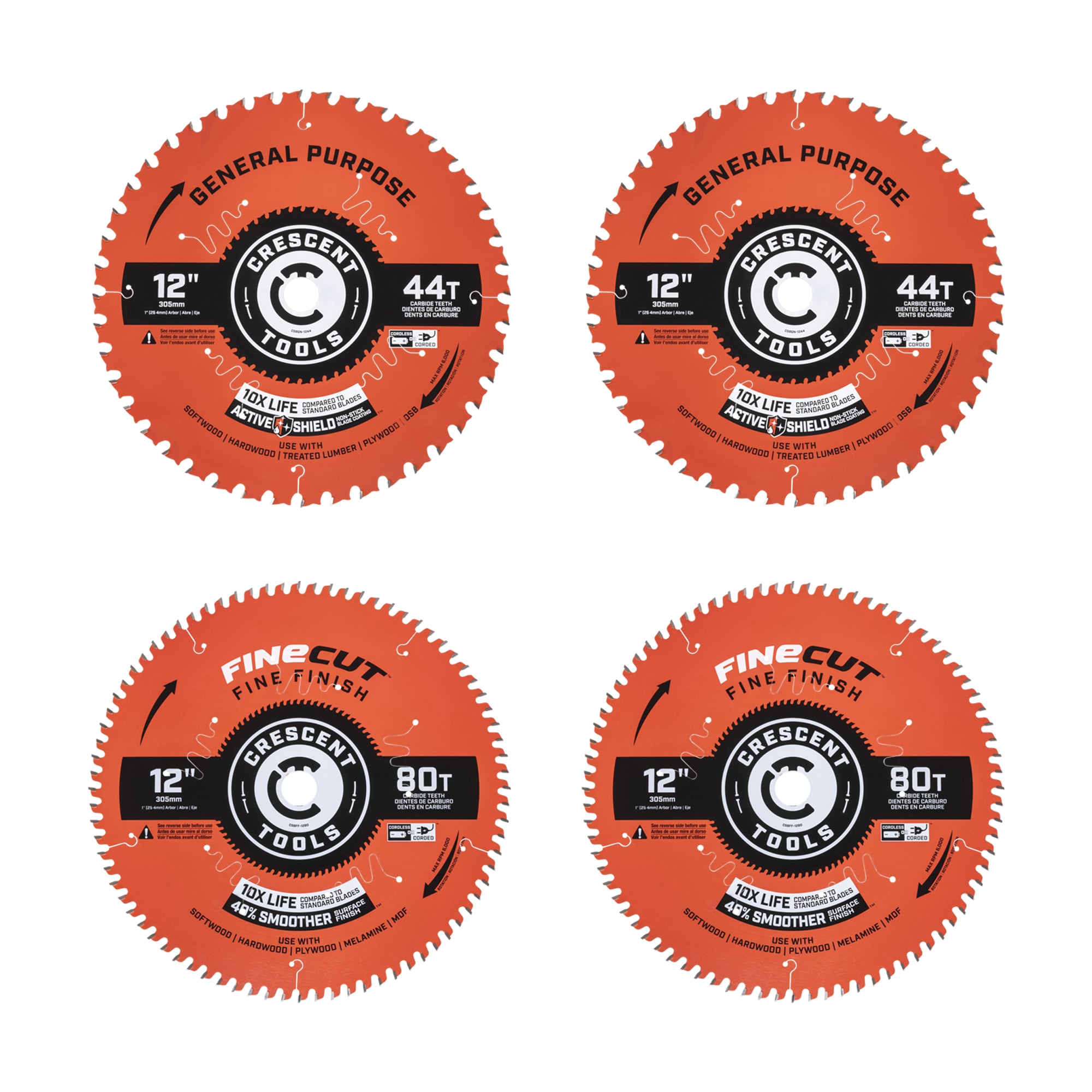 Crescent General Purpose 12-in 44T and Fine Finish 12-in 80T Carbide Circular Saw Blade Contractor Bundle