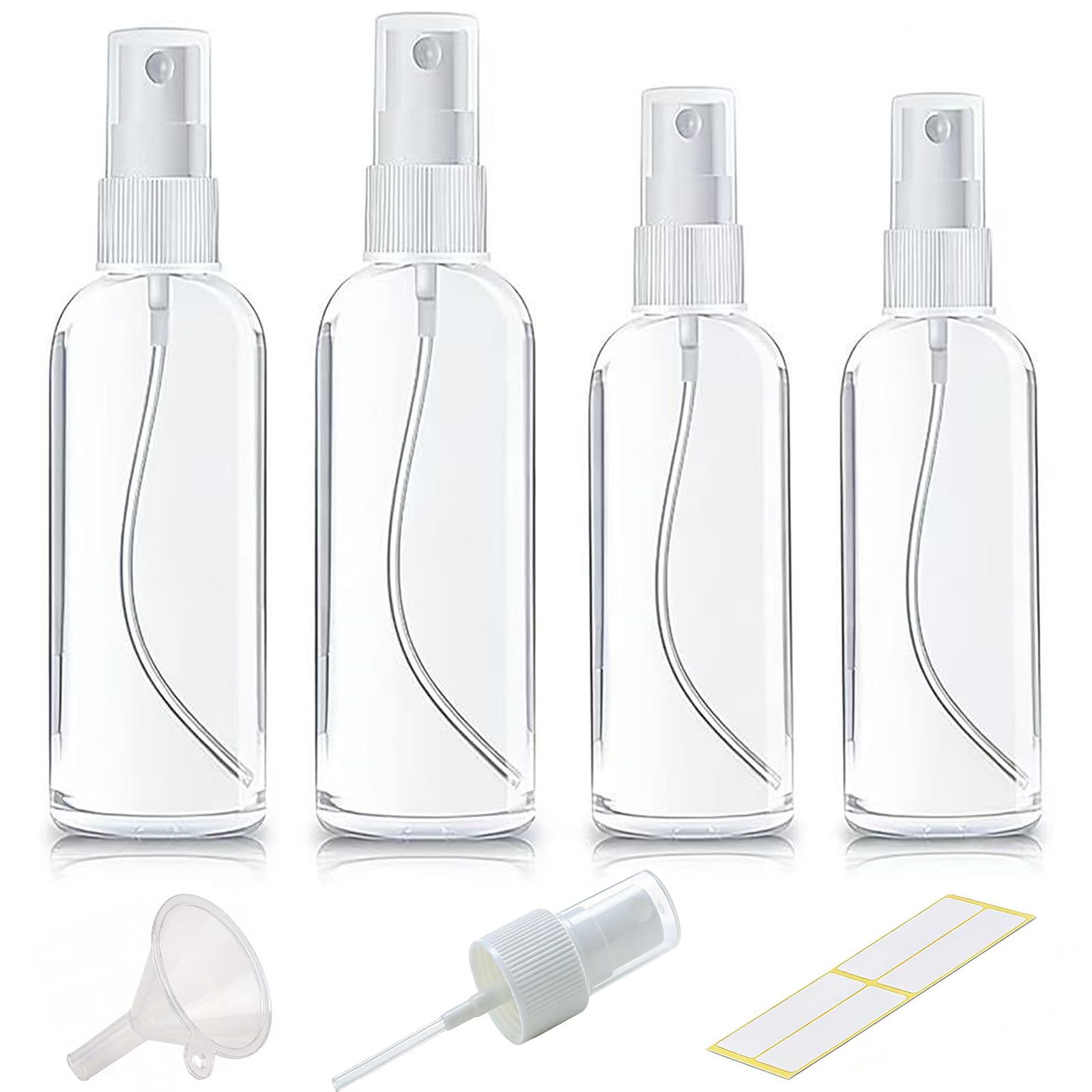 Aoibox  4 Pack Clear Mini Travel Plastic Spray Bottles 2x1 oz and 2x1 7 oz Fine Mist with Funnel and Labels
