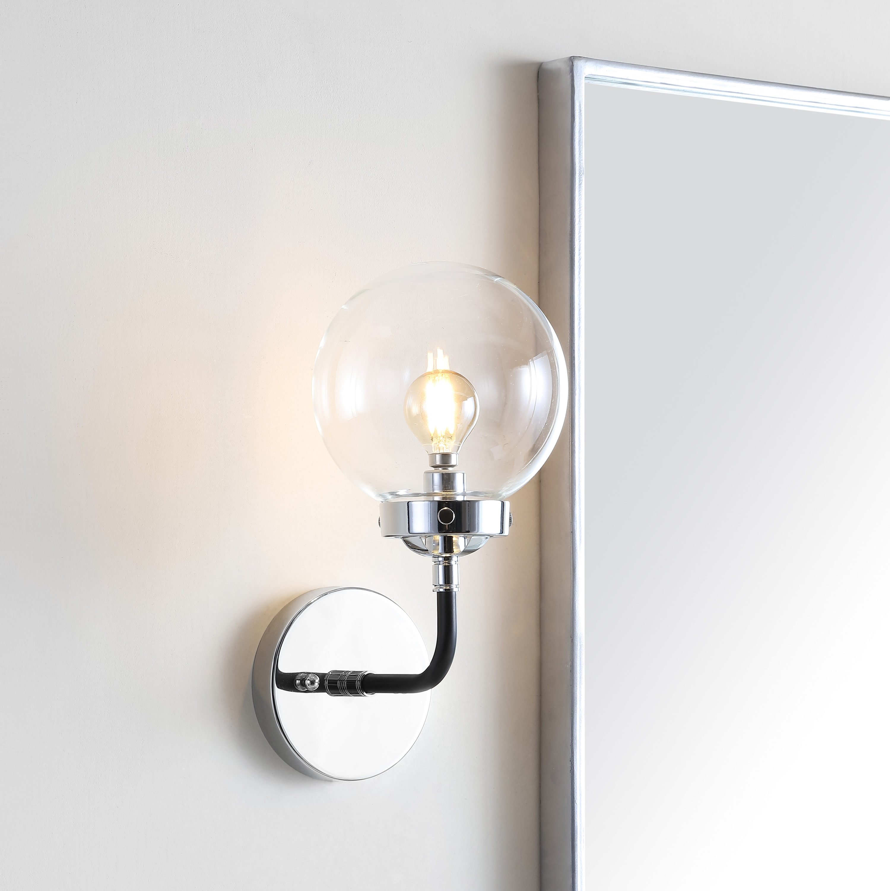 JONATHAN  Y Caleb Modern/contemporary Transitional 6-in W 1-Light Chrome/Black Farmhouse LED Wall Sconce