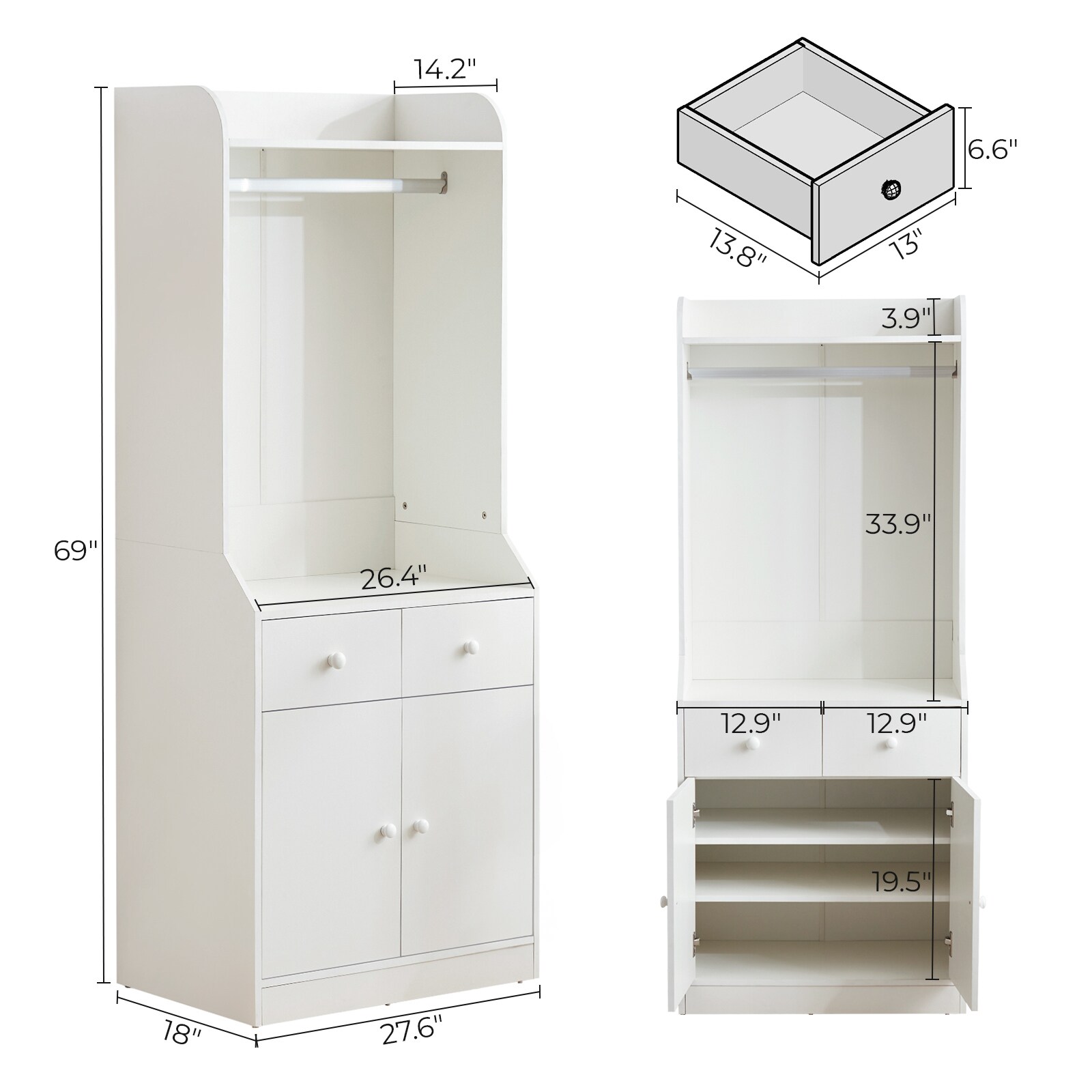 Winado LO1G52002404+405 White Wood Clothing rack