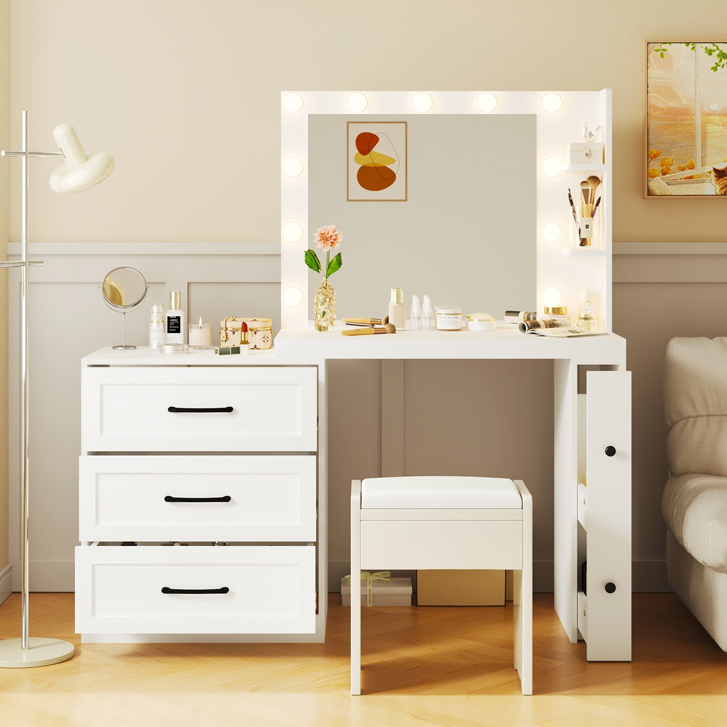 GZMR GZ-80962AAM 55.2-in White Makeup Vanity