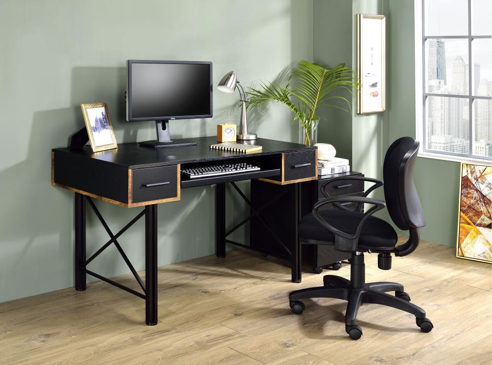Settea 51" Industrial Black Wooden Computer Desk with Drawers and Keyboard Tray