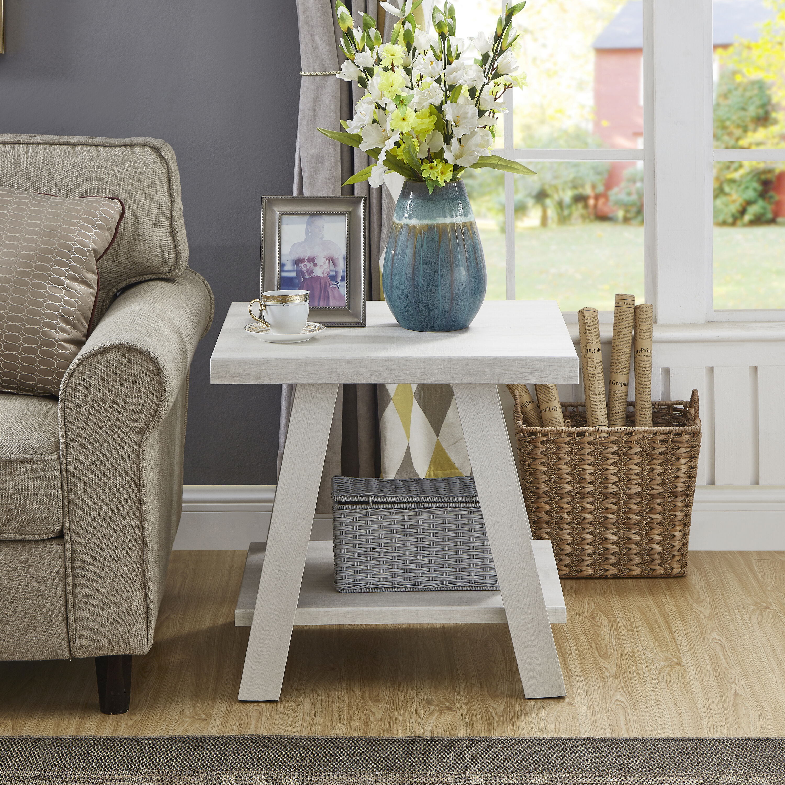 Athens White Engineered Wood Coffee Table Set with Shelf