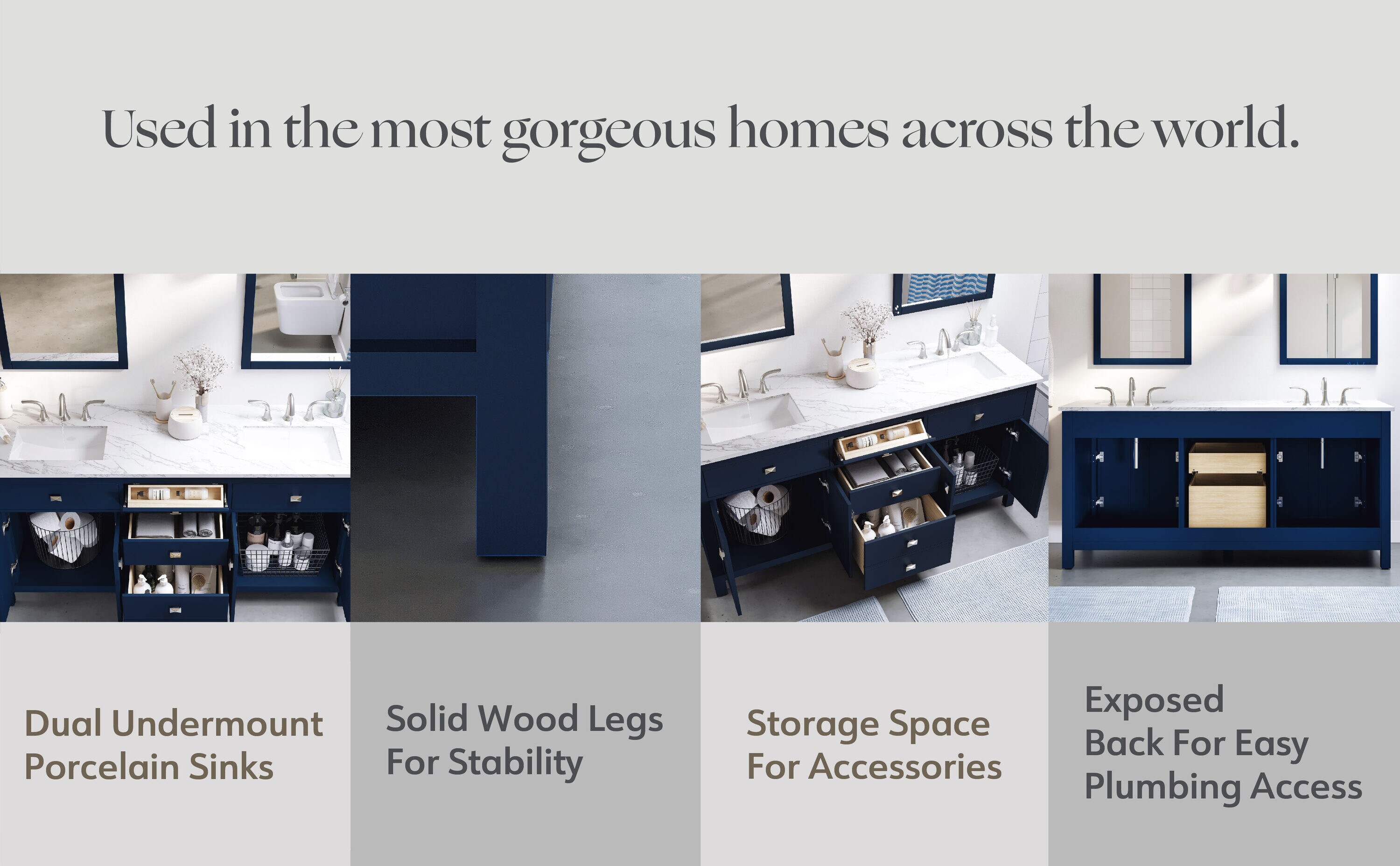 Artemis 60" Blue Double Sink Vanity with Quartz Top