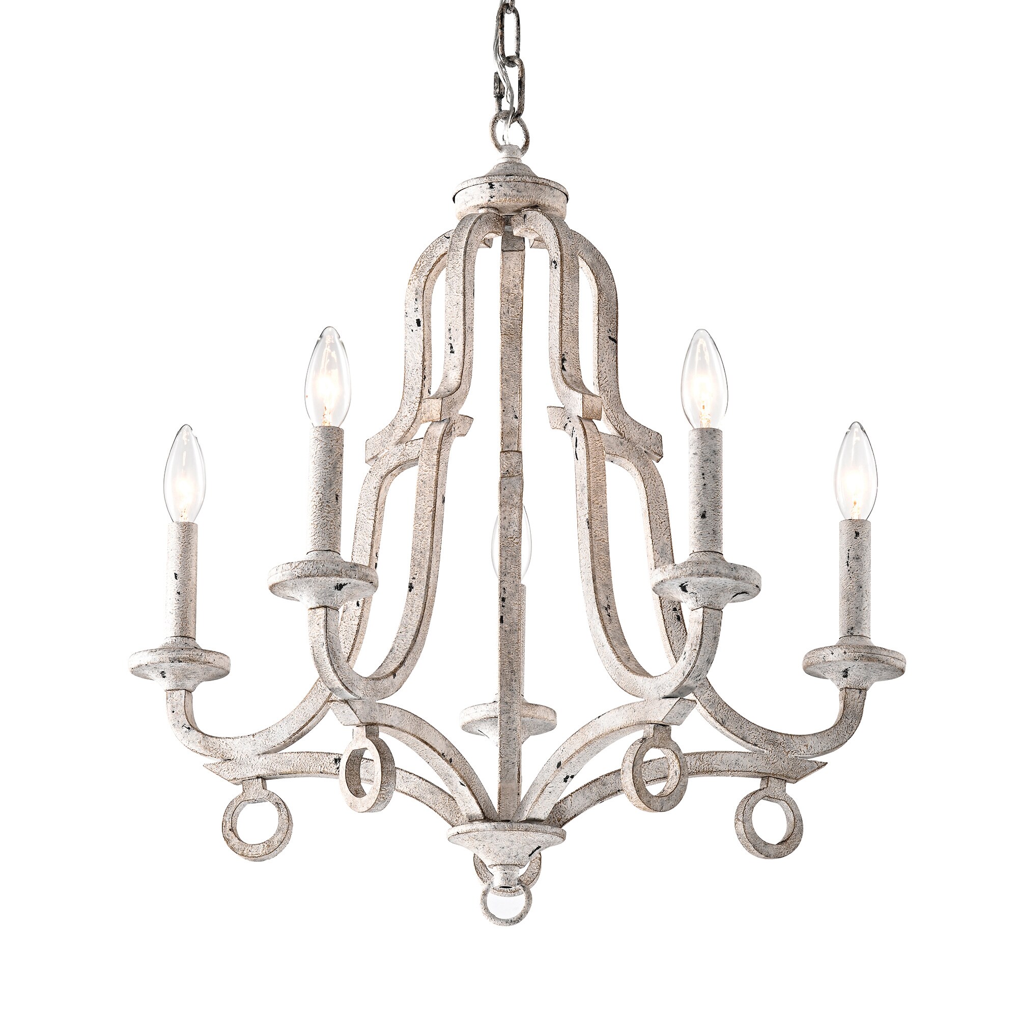Edvivi EPJ5866WH 5 -Light Distressed White Farmhouse For Use in Bedrooms, Dining Rooms, Foyers, Kitchens, Living Rooms Chandelier