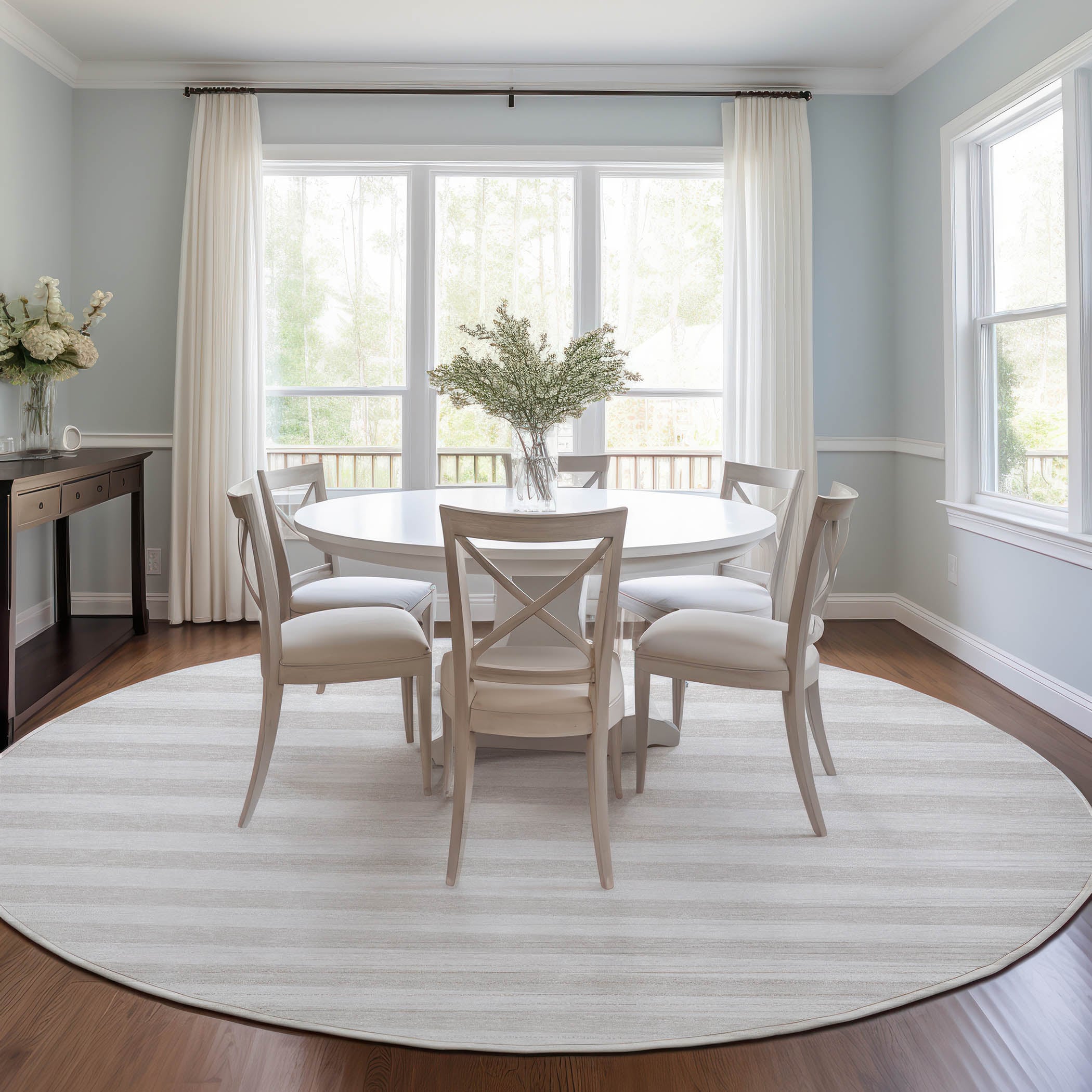 Addison Rugs ACN528IV8RO Chantille ACN528IV 8 x 8 (ft) Polyester Ivory Round Indoor/Outdoor Stripe Machine washable Area rug