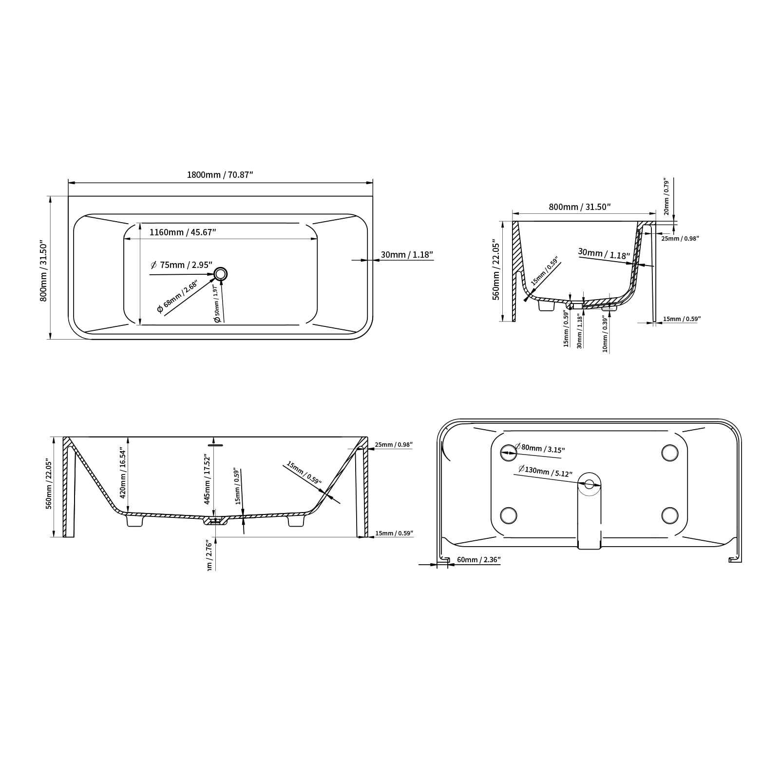 Boyel Living BLS8829W1800 bathtubs - View #7