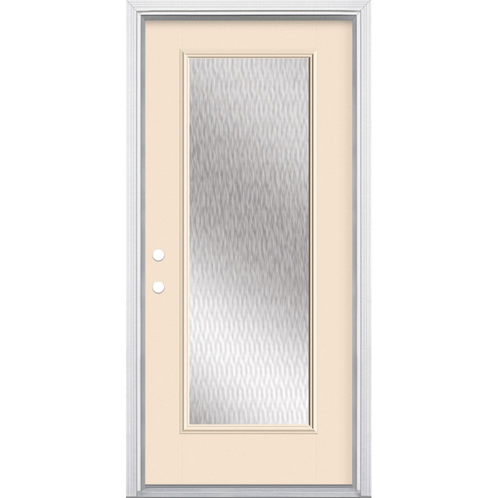 Masonite 627990 Double Water Textured Glass 36-in x 80-in x 4-9/16-in Fiberglass Full lite Right-hand inswing Bisque Painted Prehung Front Door with Brickmould Insulating core