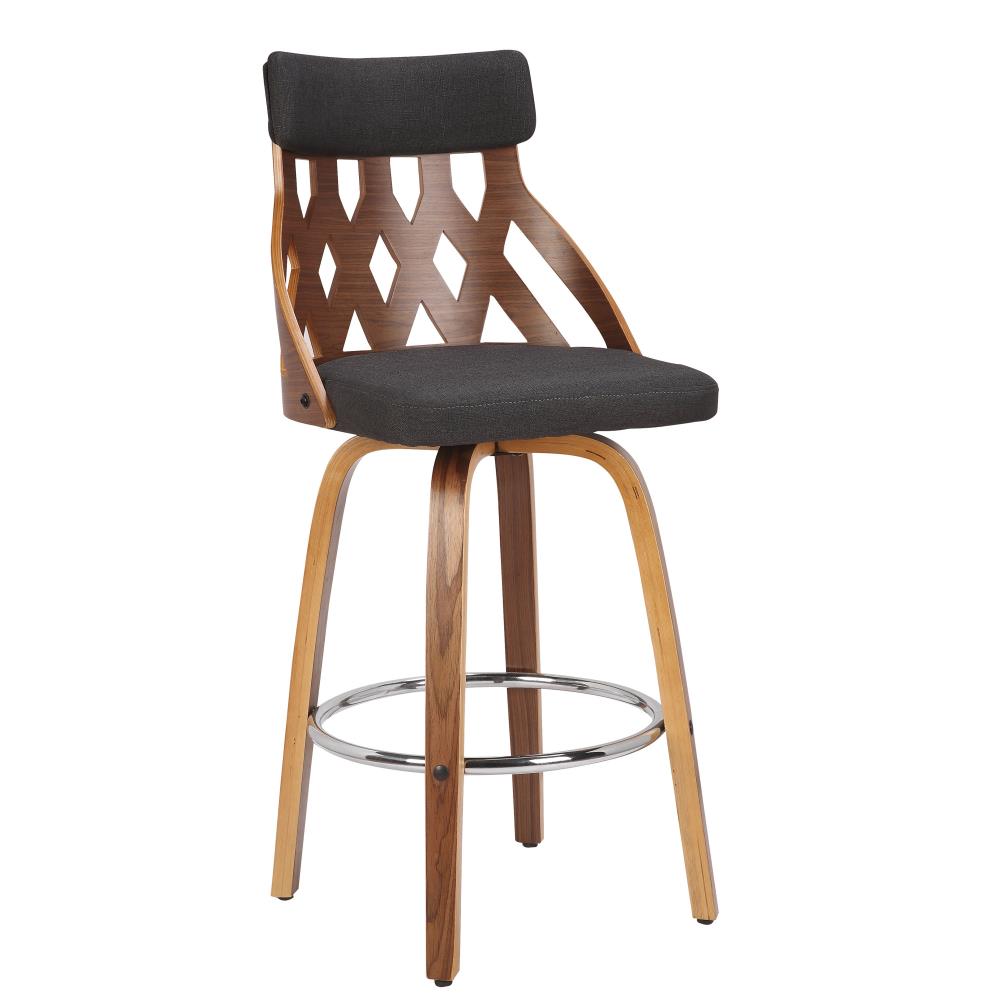 LumiSource B26-YRK WL+CHAR York Walnut, Charcoal, Chrome 39.25-in H Tall Upholstered Wood Bar Stool