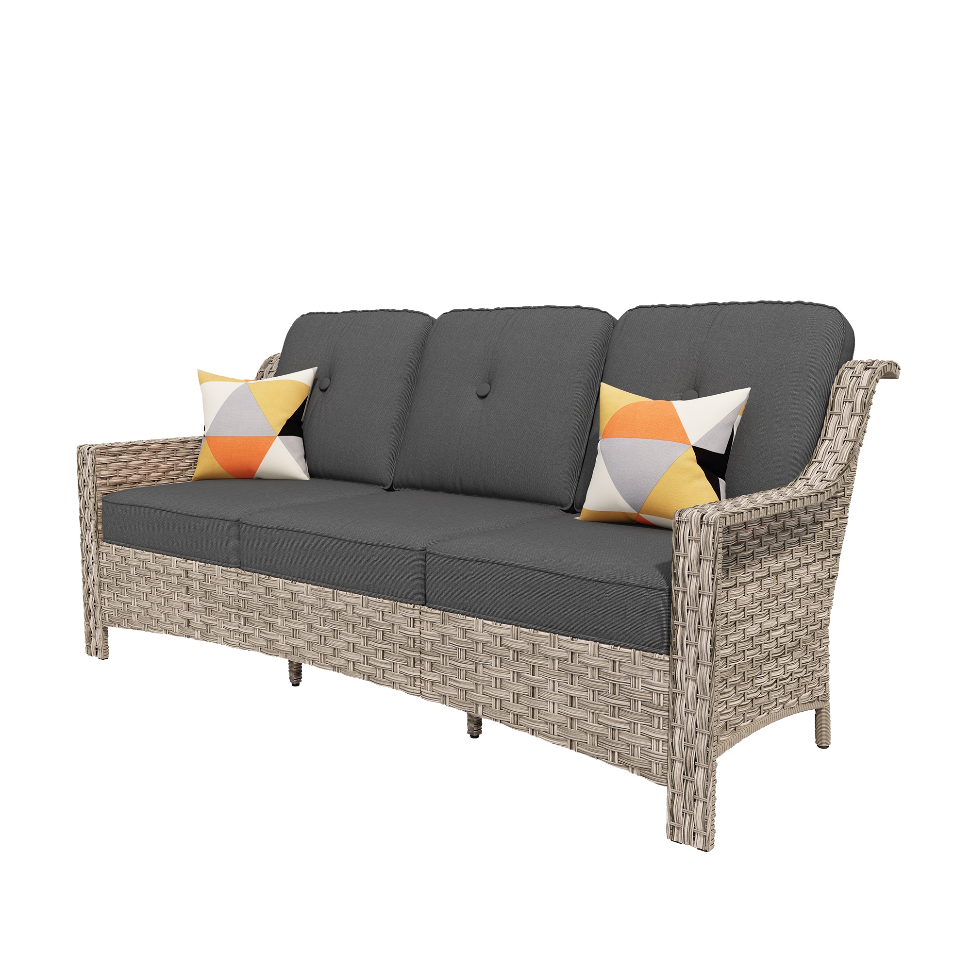 weaxty HMBPAD100-1 Aireno Rattan Outdoor Sofa with Black Cushions and Steel Frame