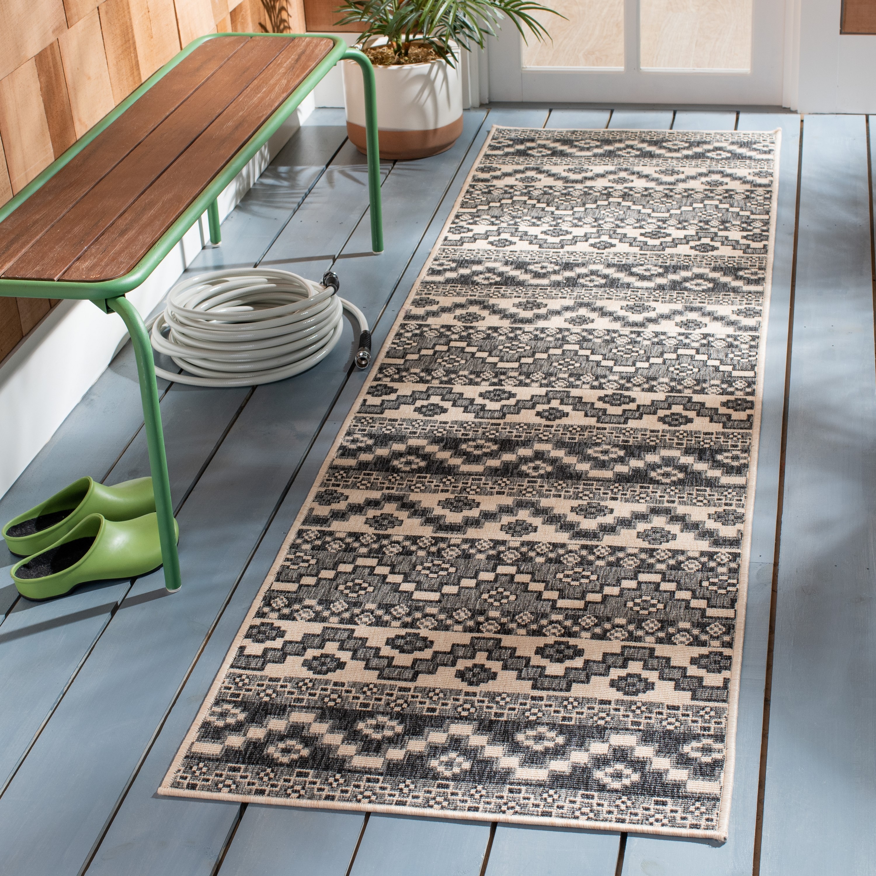 Safavieh VER095-3435-212 Veranda Rudy 2 x 12 (ft) Loomed Synthetic Gray/Beige Rectangular Indoor/Outdoor Abstract Bohemian/Eclectic Runner rug