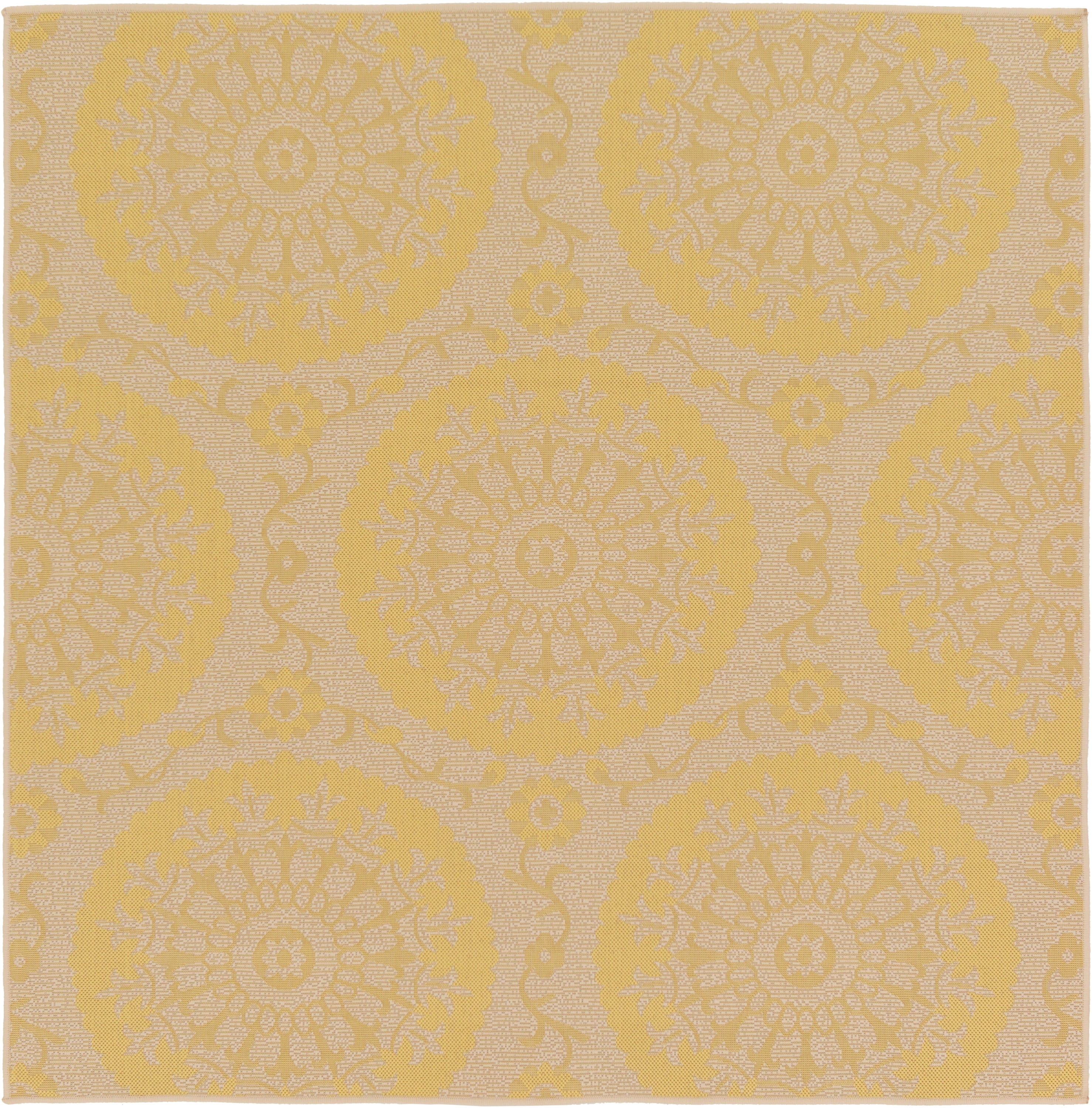 Unique Loom 3126634 Medallion Outdoor 6 x 6 (ft) Loomed Polypropylene Yellow/Beige Square Indoor/Outdoor Geometric Global Area rug