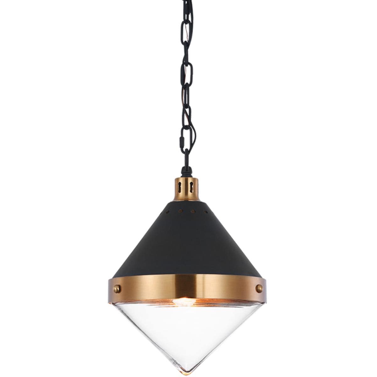 Matteo  Lighting C72201AGCL Sphericon Pendant Matte Black and Aged Gold Brass