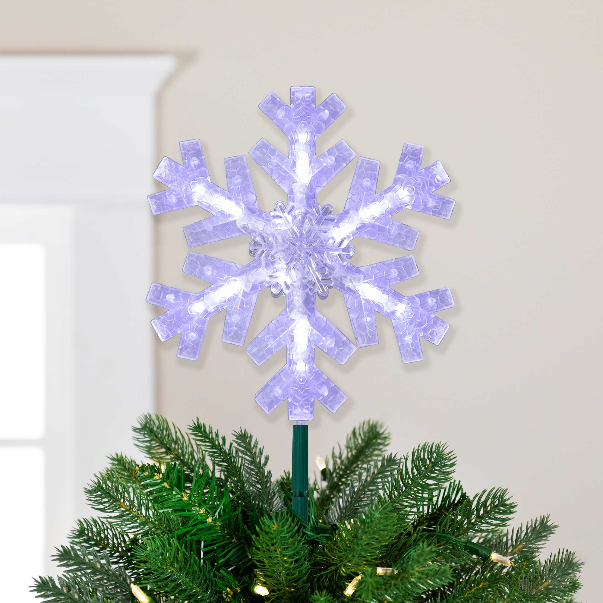 14.75 inch LED Lighted Clip-On Snowflake Christmas Tree Topper White Lights
