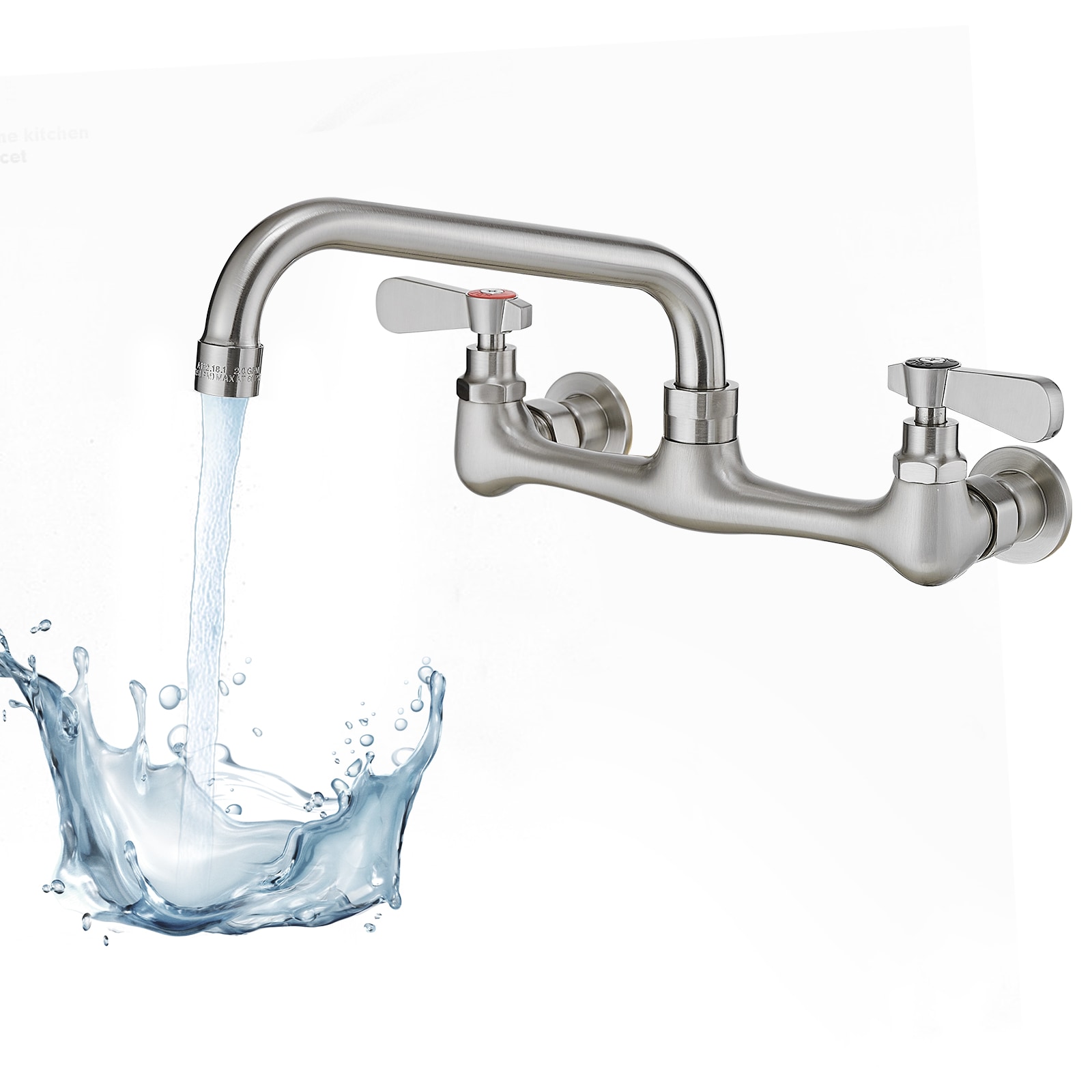 BWE A-94253-N Brushed Nickel Double Handle Wall-mount Kitchen Faucet