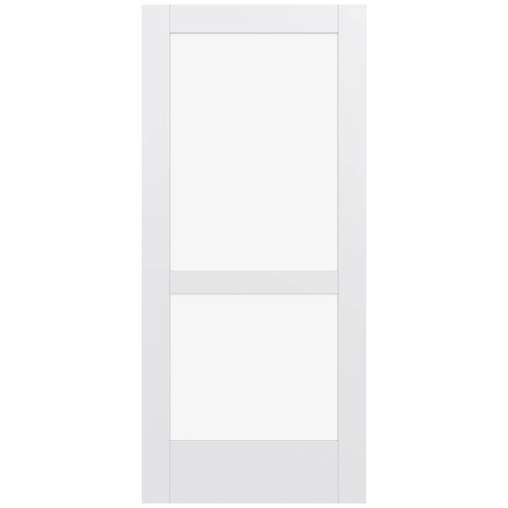 JELD-WEN LOWOLJW221100267 MODA 1023W 36-in x 80-in Primed 2-panel square Clear glass Smooth Solid core Primed MDF Slab Door