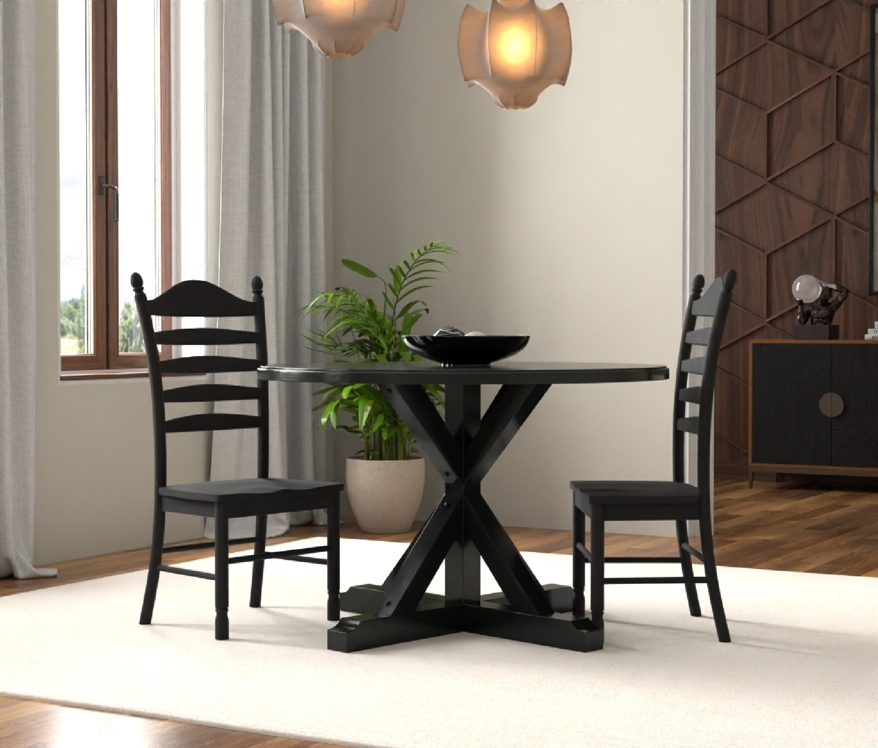 Winslet Round Black Wood X Base Dining Table