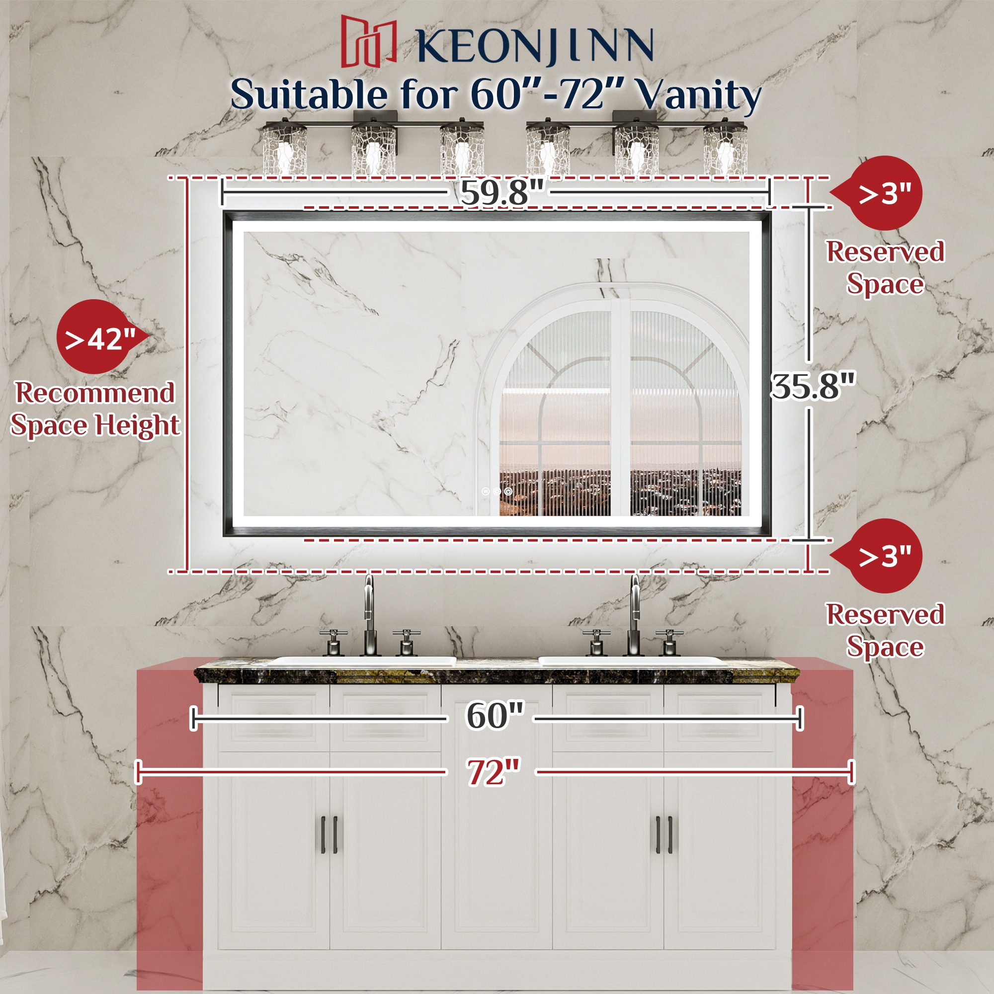 Keonjinn LW-ZBGSSW-15291GD Framed-Bath-Mirrors - View #3
