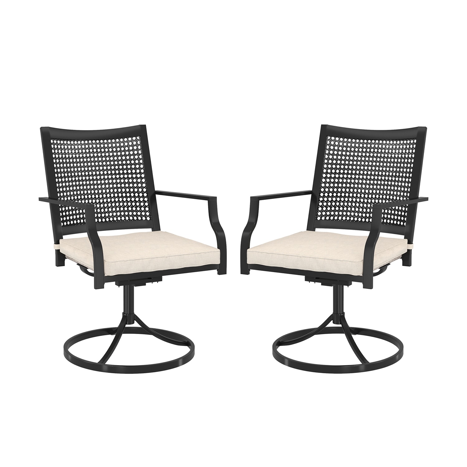 Mondawe MO-FCS3312 Set of 2 Black Iron Frame Swivel Dining Chair with Beige Cushioned Seat