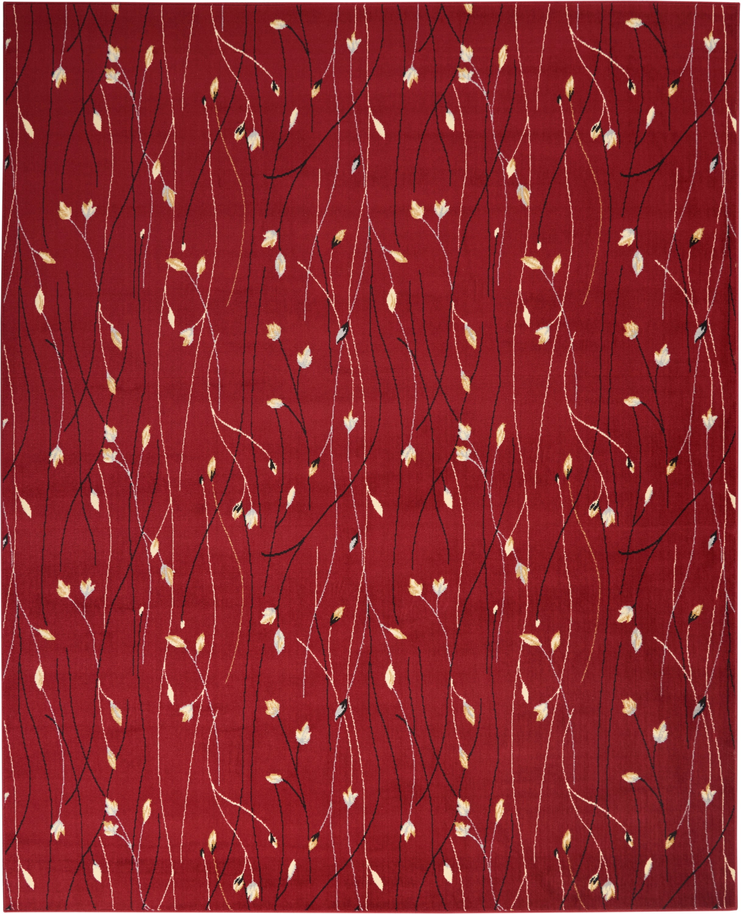 Floral Radiance Red and Grey 8' x 10' Synthetic Area Rug