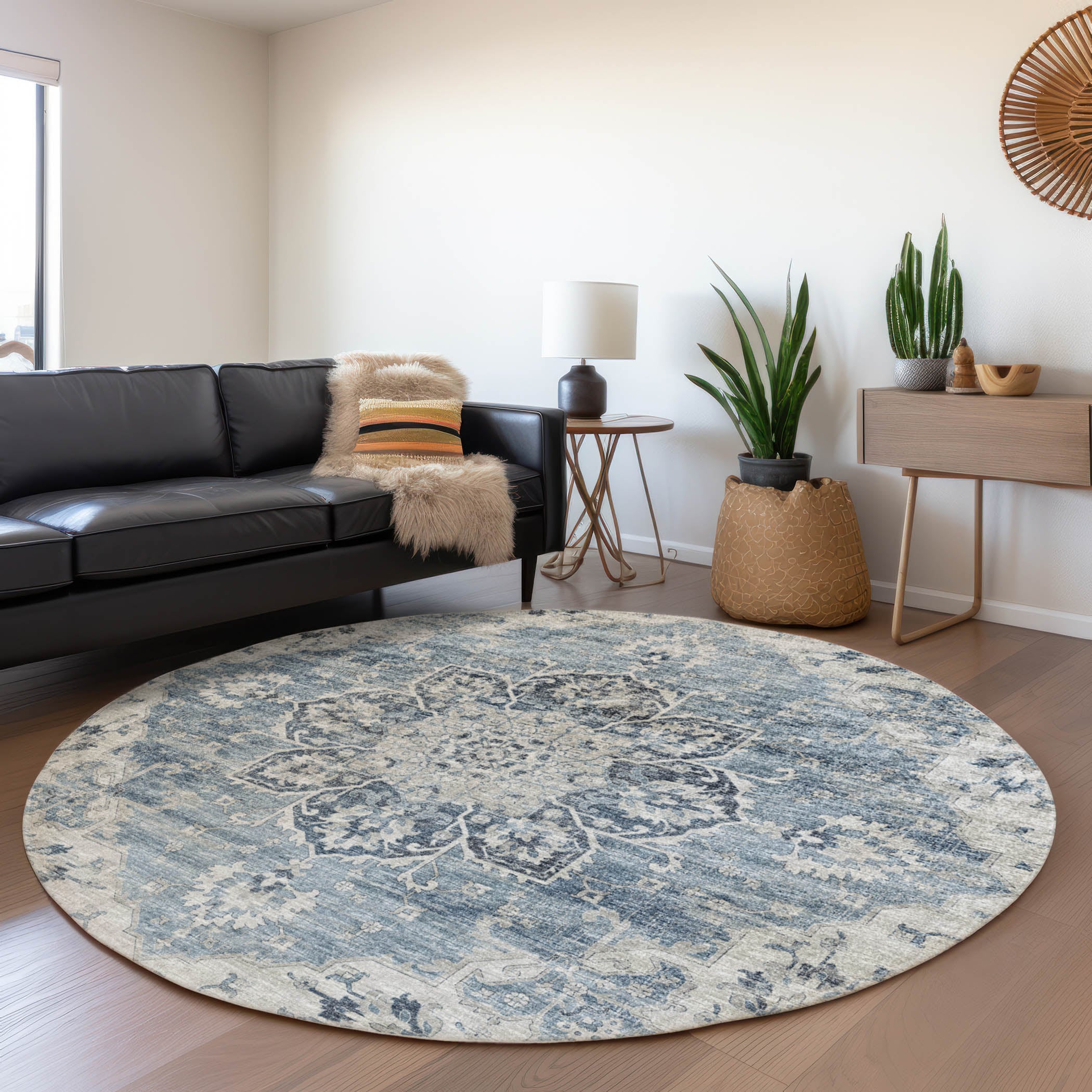 Addison Rugs AMF93BL8RO Mayfield AMF93BL 8 x 8 (ft) Loomed Polyester Blue Round Indoor Abstract Machine washable Area rug