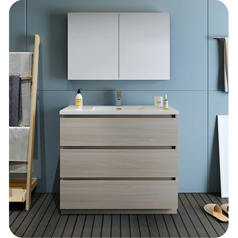 Fresca FCB9342MGO-I Lazzaro 42-in Gray Wood Single sink Bathroom Vanity with White Acrylic Top