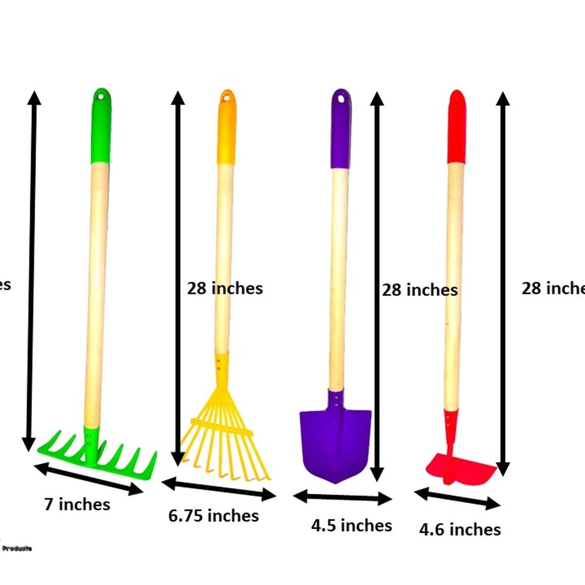 G & F Products - 10018 Kids Garden Tool Set Shovel Rake Hoe and Leaf Rake 4 Pieces Real Metal Hea...