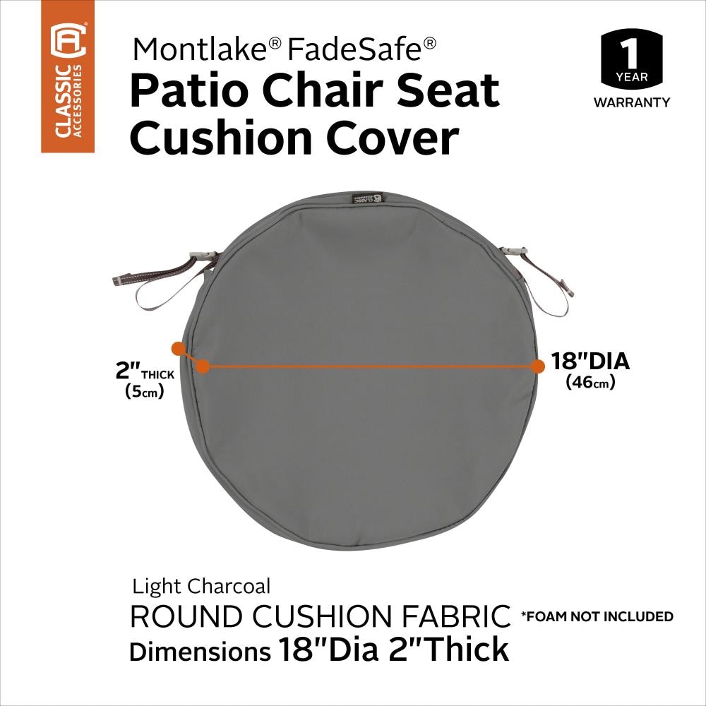 Classic Accessories Montlake FadeSafe Contoured Patio Dining Seat Cushion - 20 in. Light Charcoal