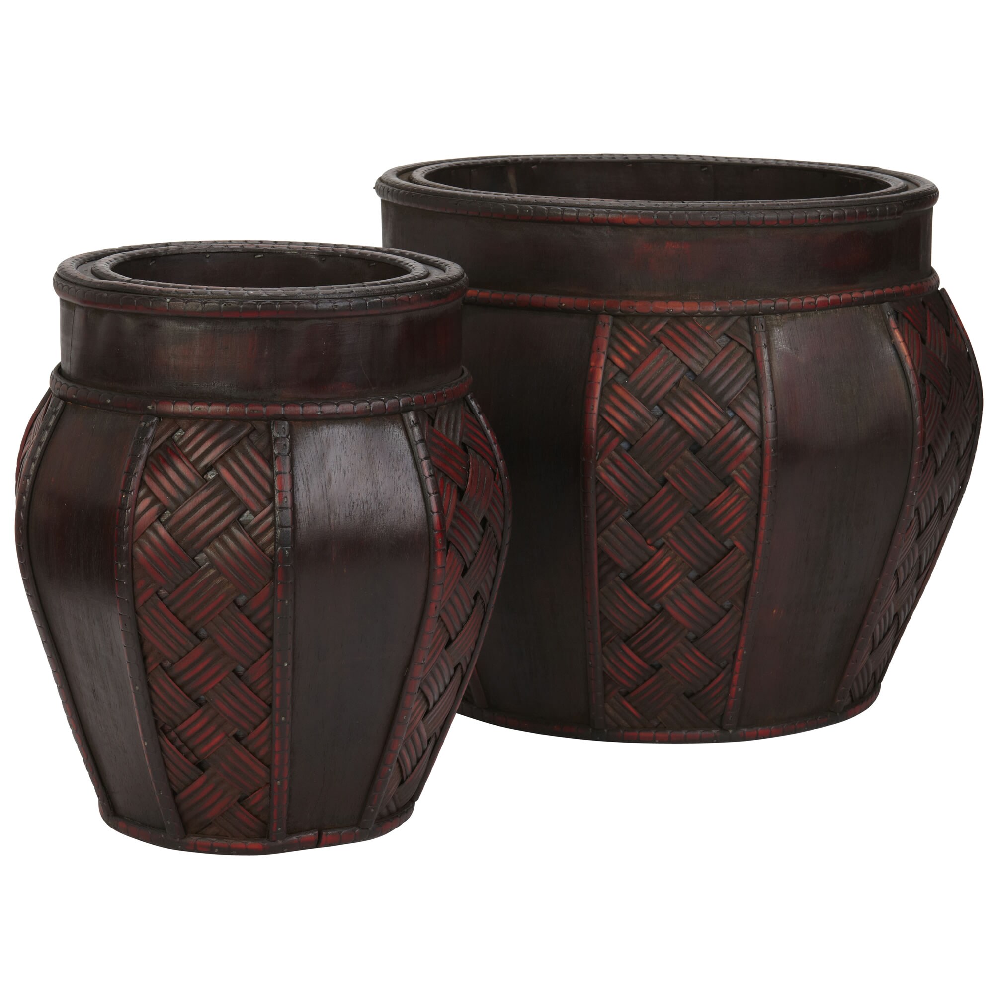 Nearly Natural 0516 2 -Pack 14.0-Inches W Large Brown Wood Indoor/Outdoor Planter with Drainage Holes
