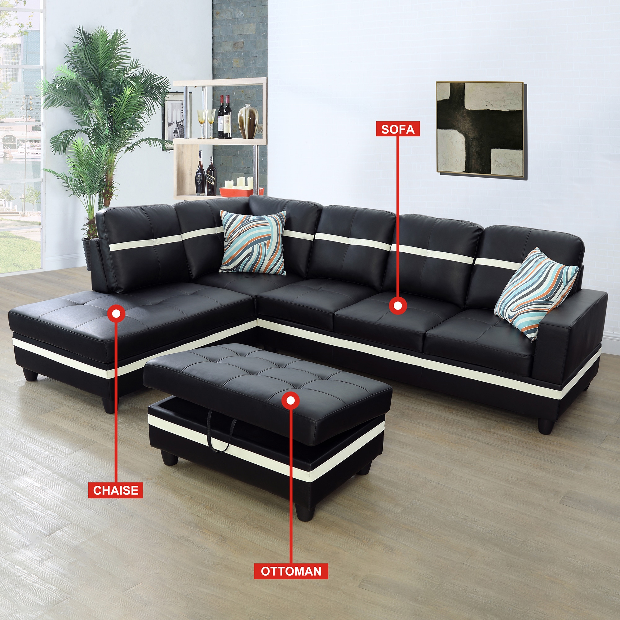 Siavonce Modern 3 Piece Black Living Room Set In The Living Room Sets Department At