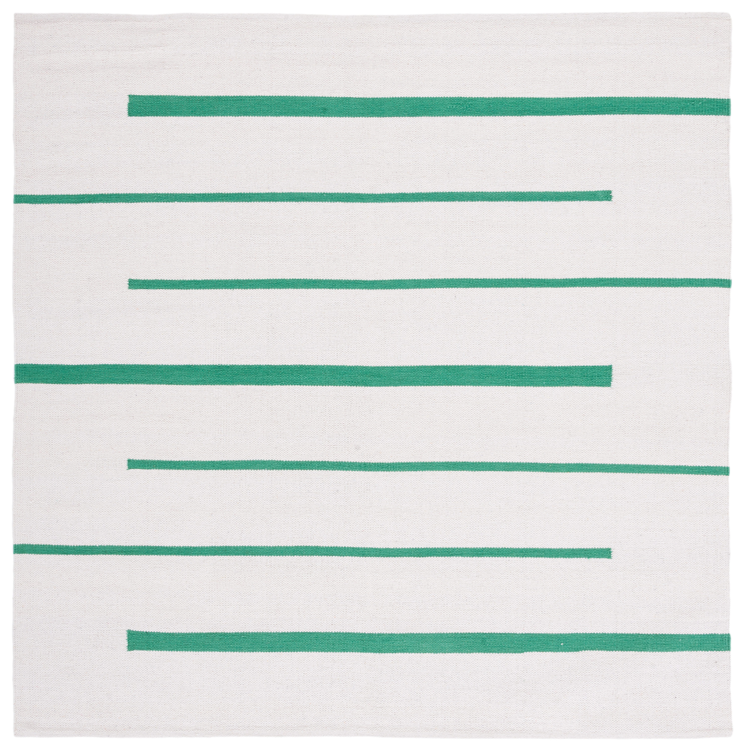 Safavieh MTK311X-6SQ Montauk Odoarda 6 x 6 (ft) Cotton Ivory/Dark Green Square Indoor Stripe Bohemian/Eclectic Area rug